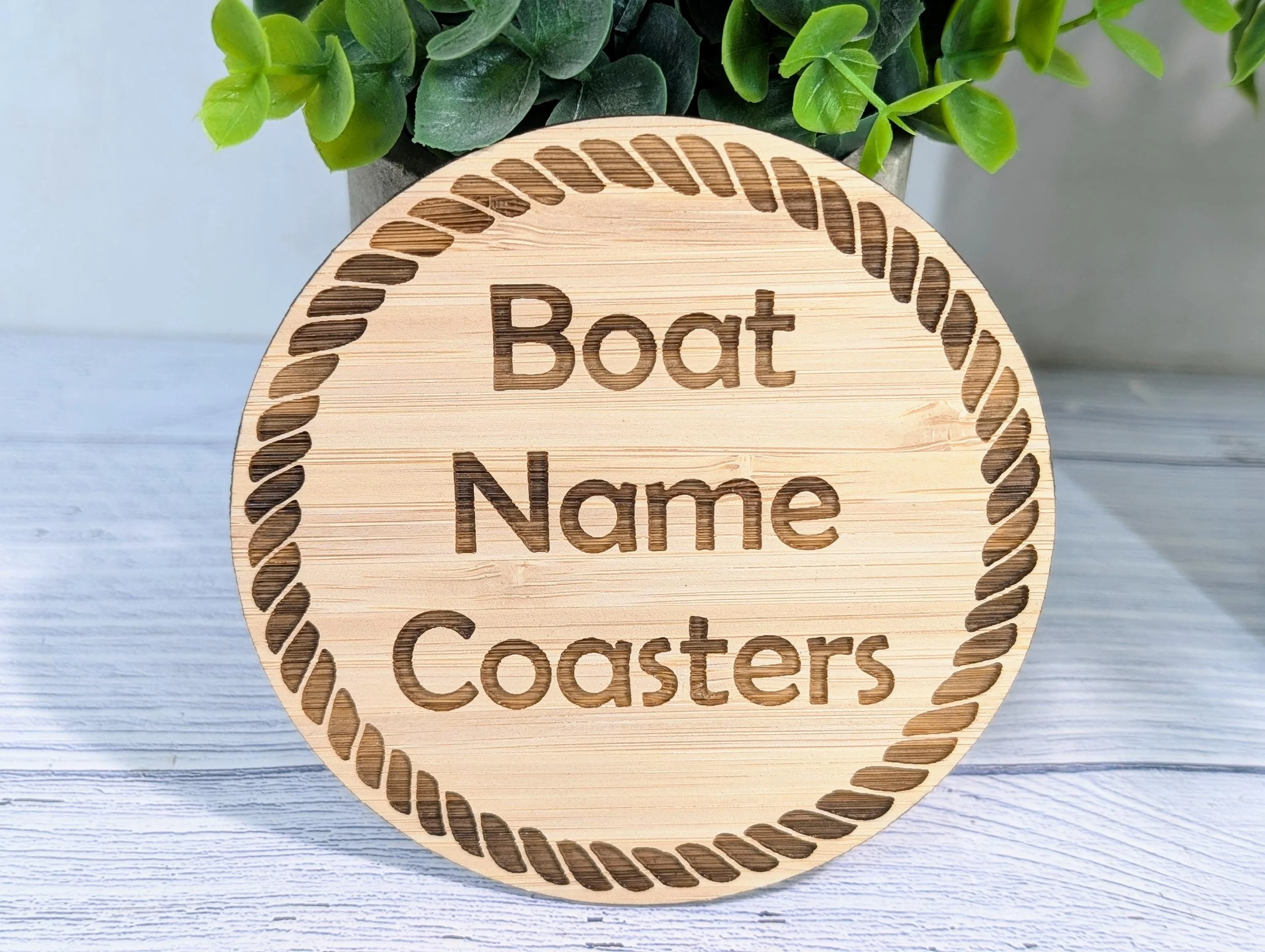 Custom Bamboo Coasters with Rope Border – Personalised Boat Name, Nautical Gift, Eco-Friendly Gift, Sustainable Craft, Round 100mm Diameter - Image 5