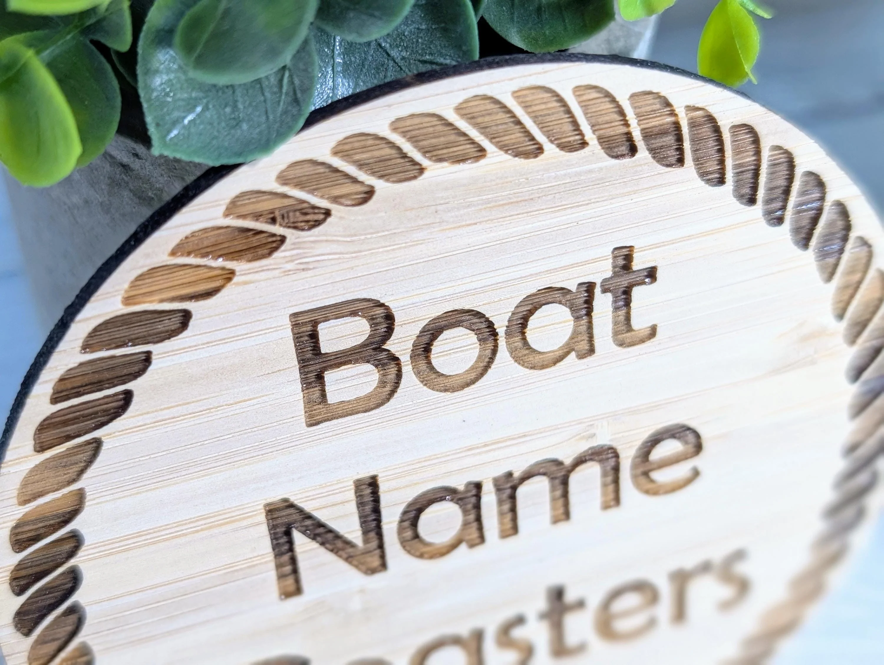 Custom Bamboo Coasters with Rope Border – Personalised Boat Name, Nautical Gift, Eco-Friendly Gift, Sustainable Craft, Round 100mm Diameter - Image 6
