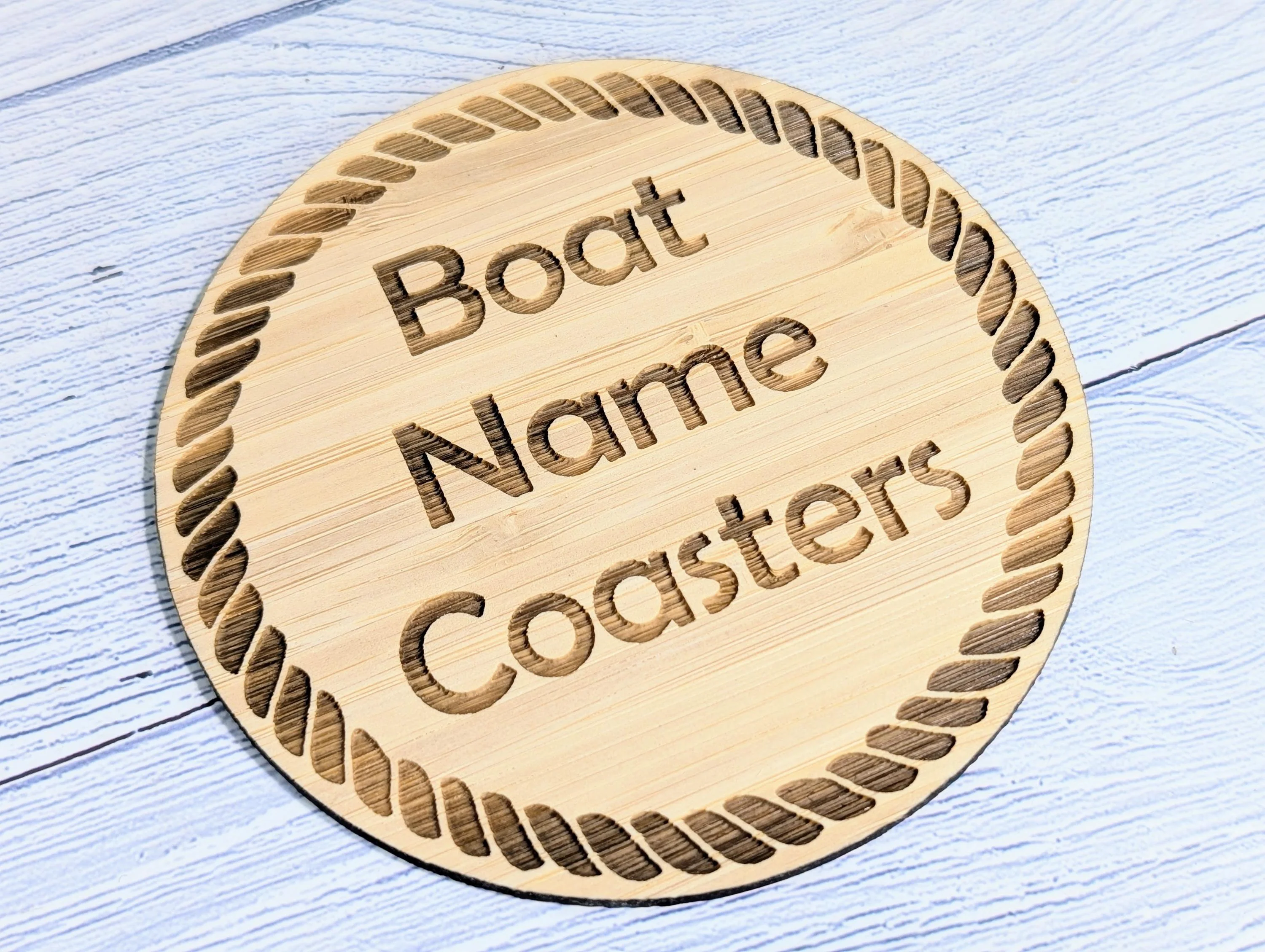 Custom Bamboo Coasters with Rope Border – Personalised Boat Name, Nautical Gift, Eco-Friendly Gift, Sustainable Craft, Round 100mm Diameter - Image 7