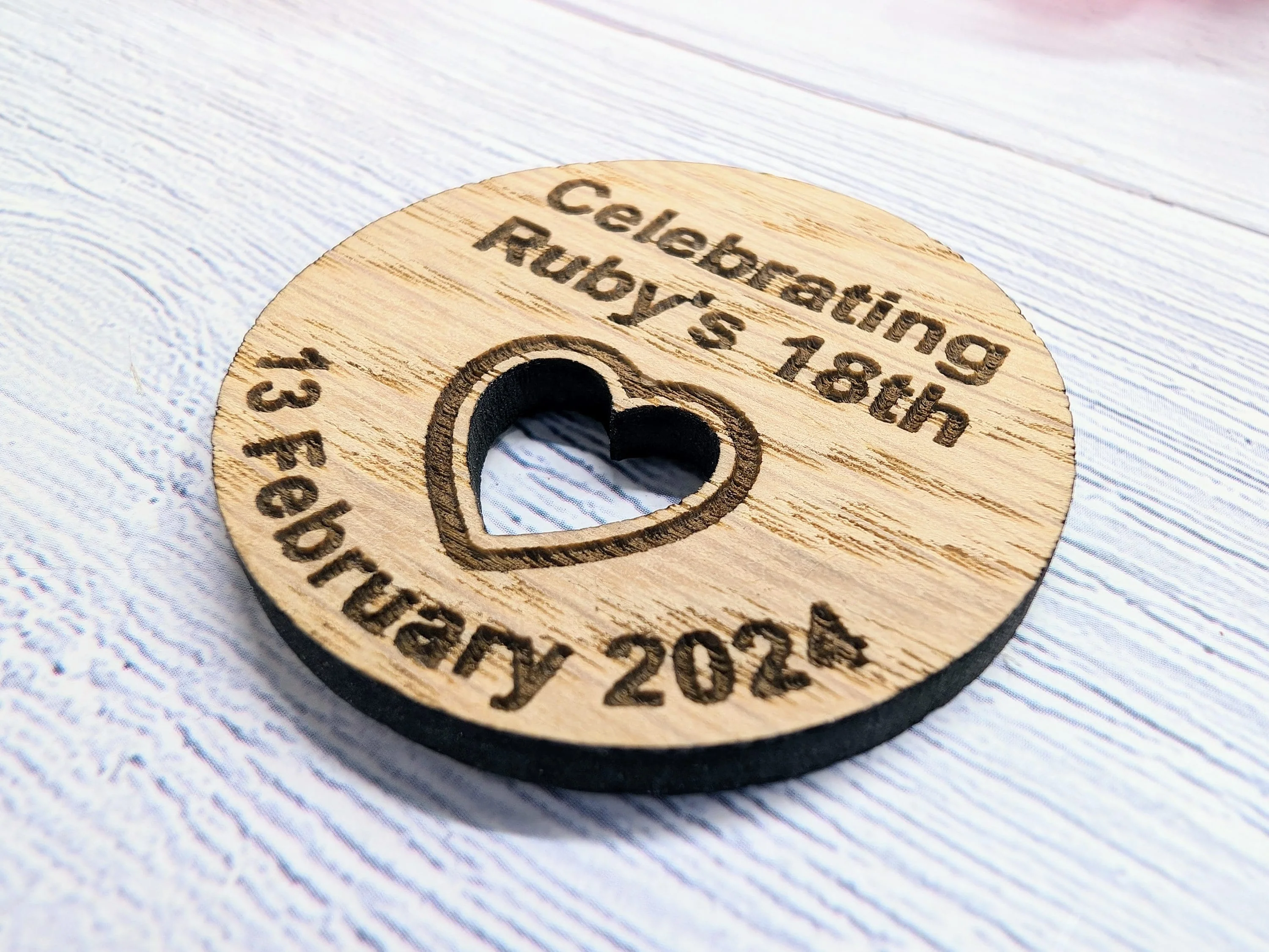 Custom Birthday Favour Discs - Oak - Personalised Birthday Discs with Name & Date (or Guest Name) - Table Favours - Milestone Parties - Image 4
