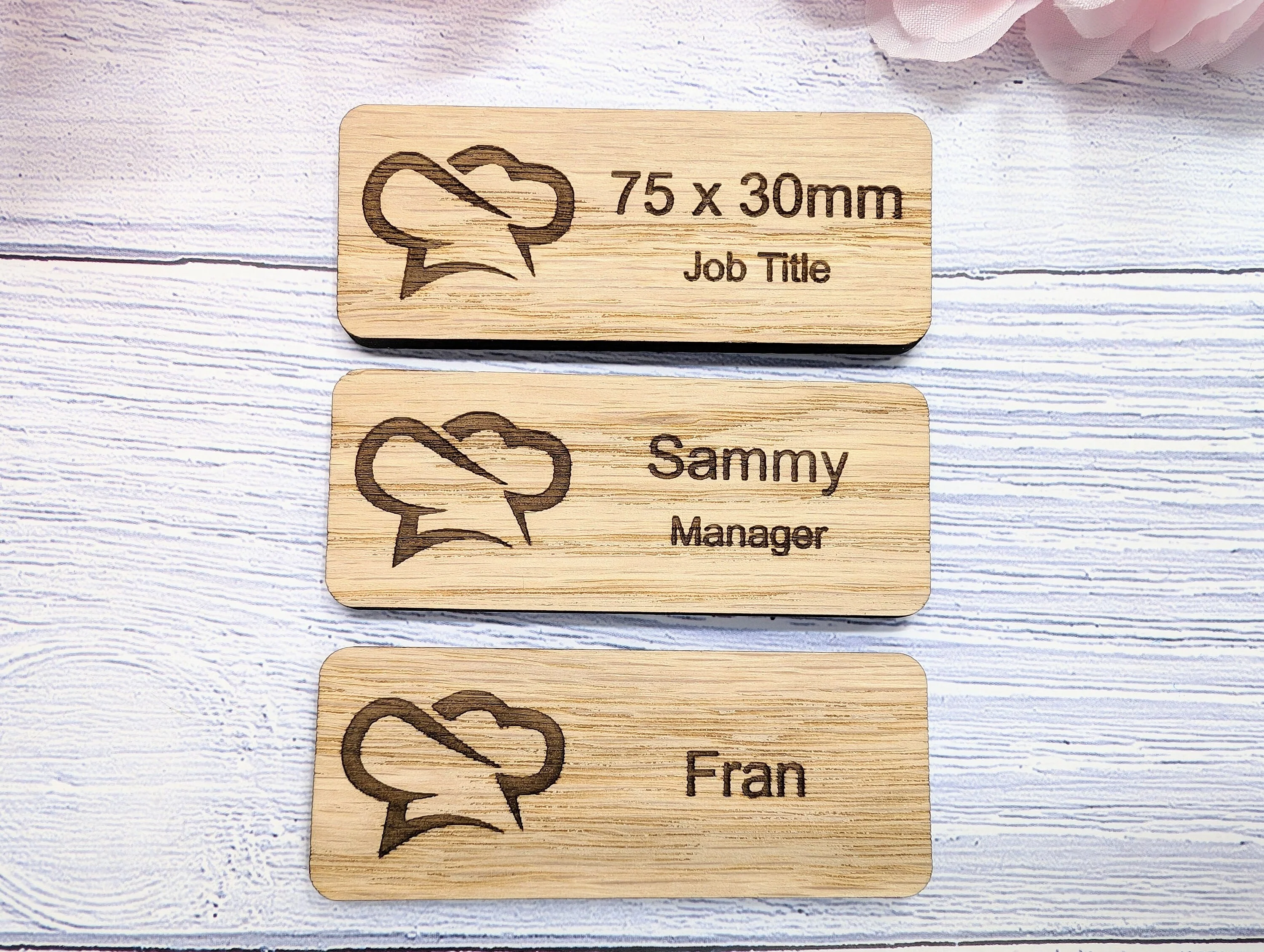 Custom Cafe & Restaurant Name Badges - 75x30mm, Eco Oak MDF, Chef/Coffee Graphics, Magnet/Pin, Personalized Staff Tags - Image 4