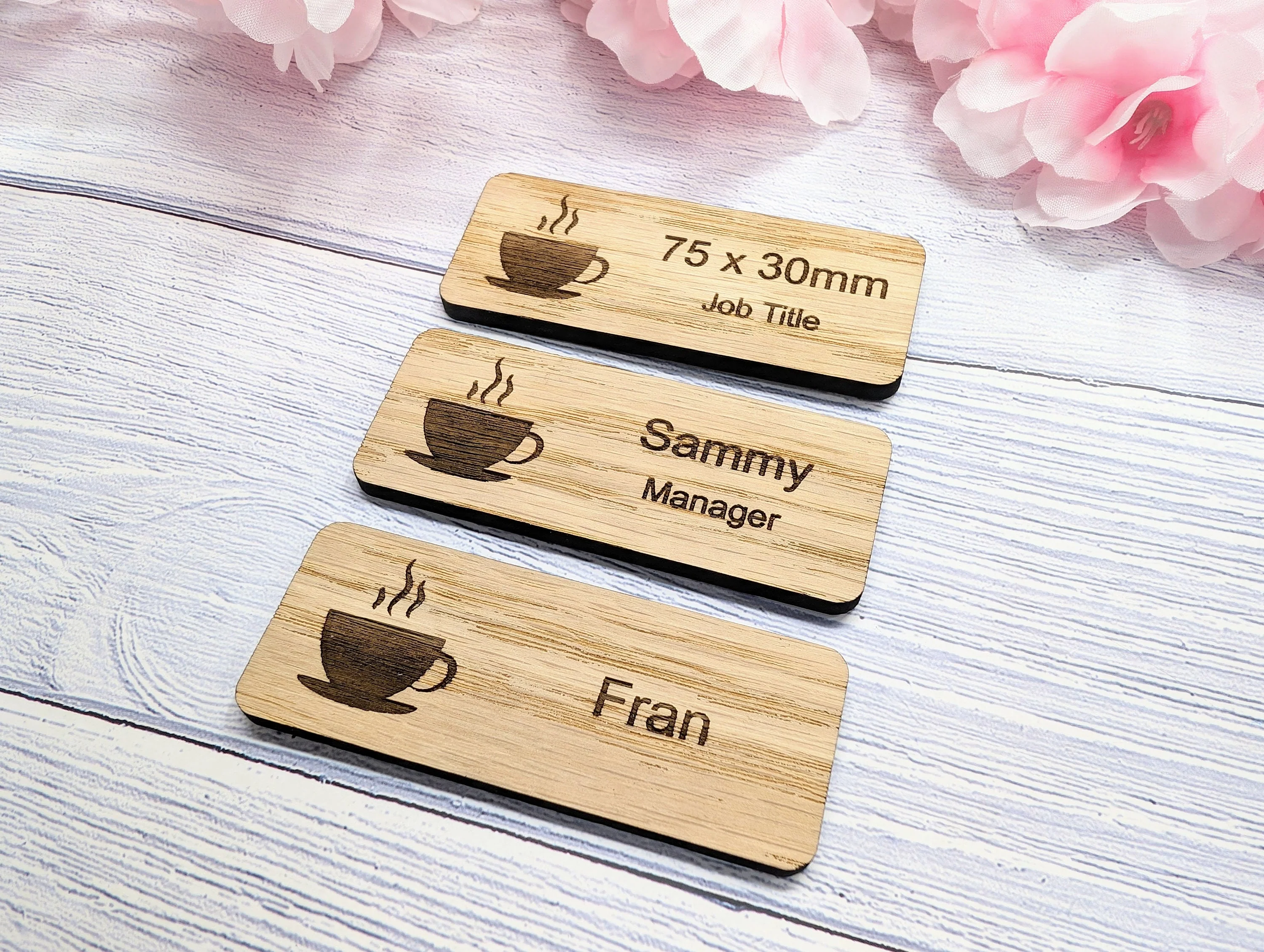 Custom Cafe & Restaurant Name Badges - 75x30mm, Eco Oak MDF, Chef/Coffee Graphics, Magnet/Pin, Personalized Staff Tags - Image 8