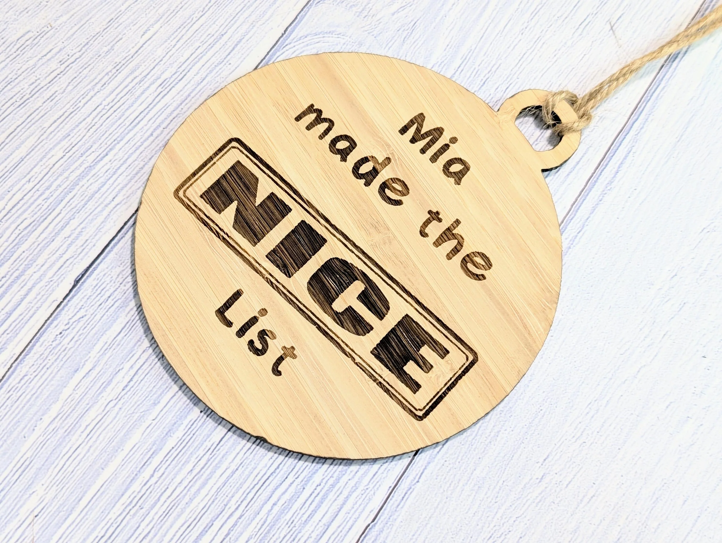 Custom Double-Sided Naughty or Nice List Bamboo Bauble | Personalised Christmas Ornament for Children | Eco-Friendly Xmas Decoration - Image 5