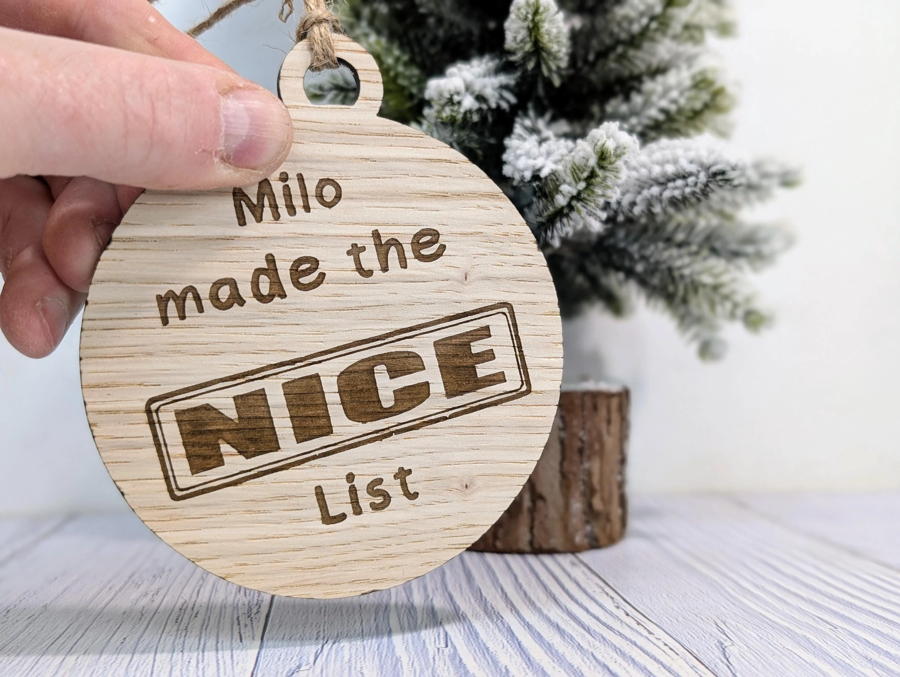 Custom Double-Sided Naughty or Nice List Wooden Bauble | Personalised Oak Christmas Ornament for Children | Wood Xmas Decoration | Festive - Image 2