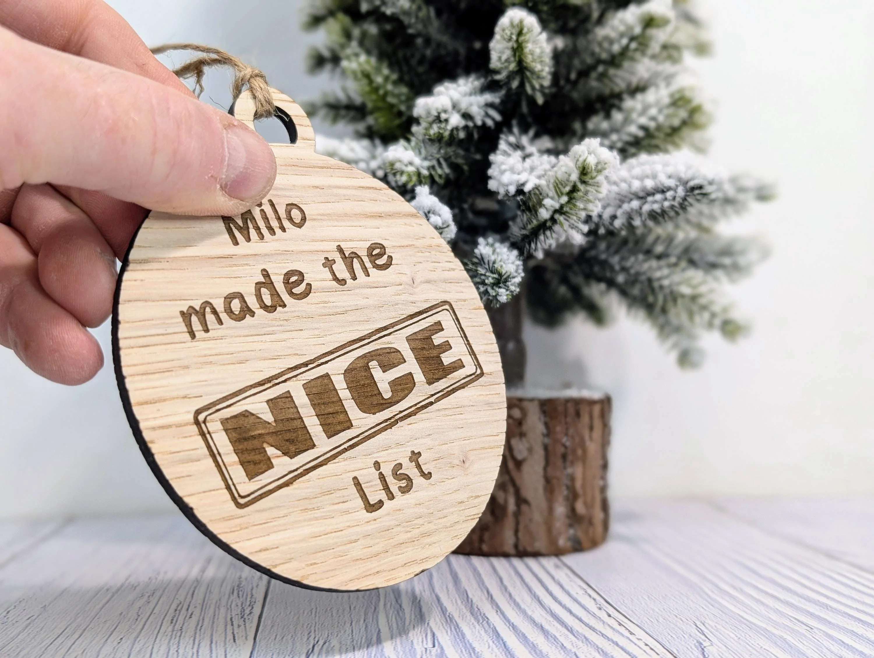 Custom Double-Sided Naughty or Nice List Wooden Bauble | Personalised Oak Christmas Ornament for Children | Wood Xmas Decoration | Festive - Image 3