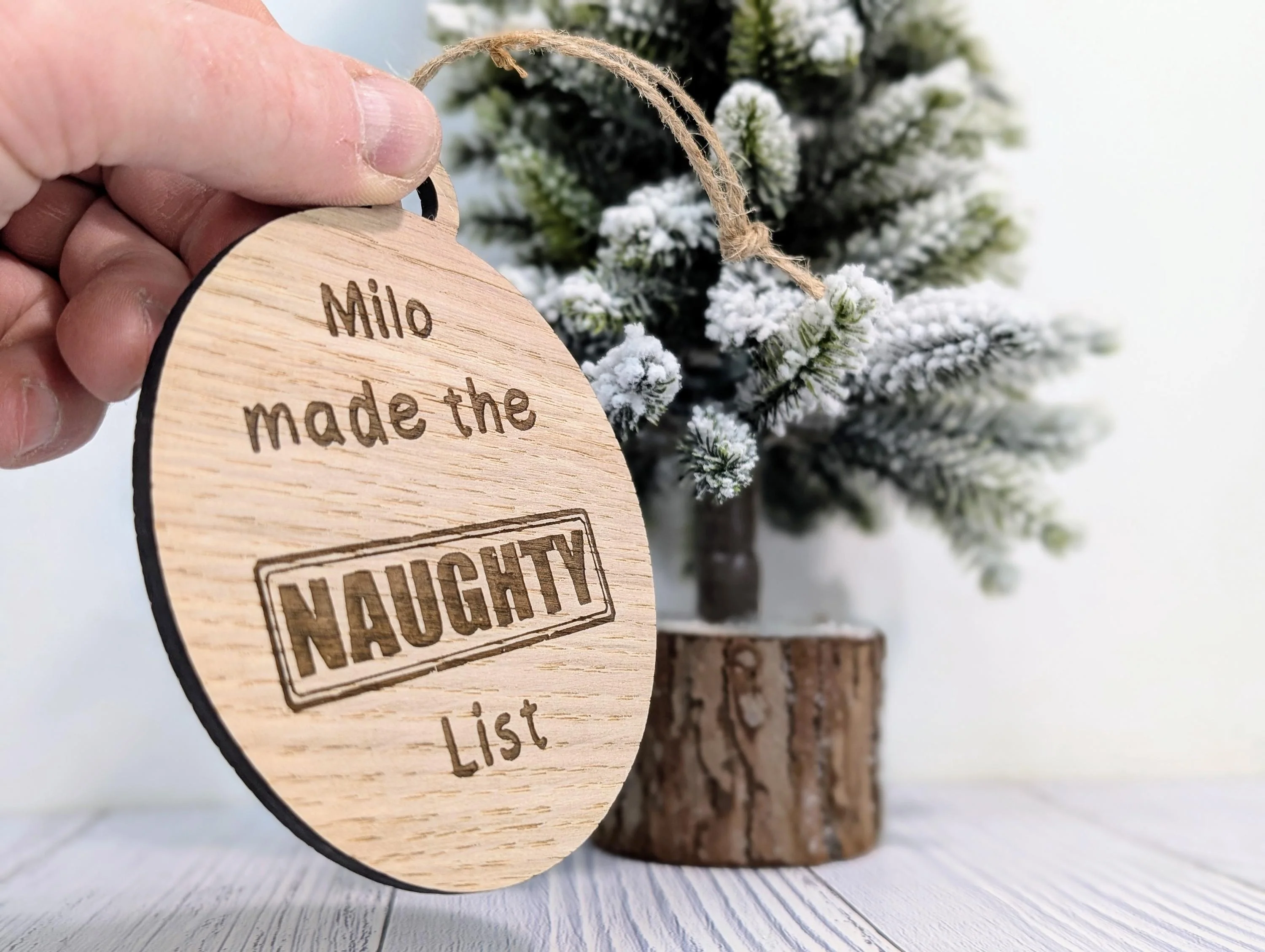 Custom Double-Sided Naughty or Nice List Wooden Bauble | Personalised Oak Christmas Ornament for Children | Wood Xmas Decoration | Festive - Image 4