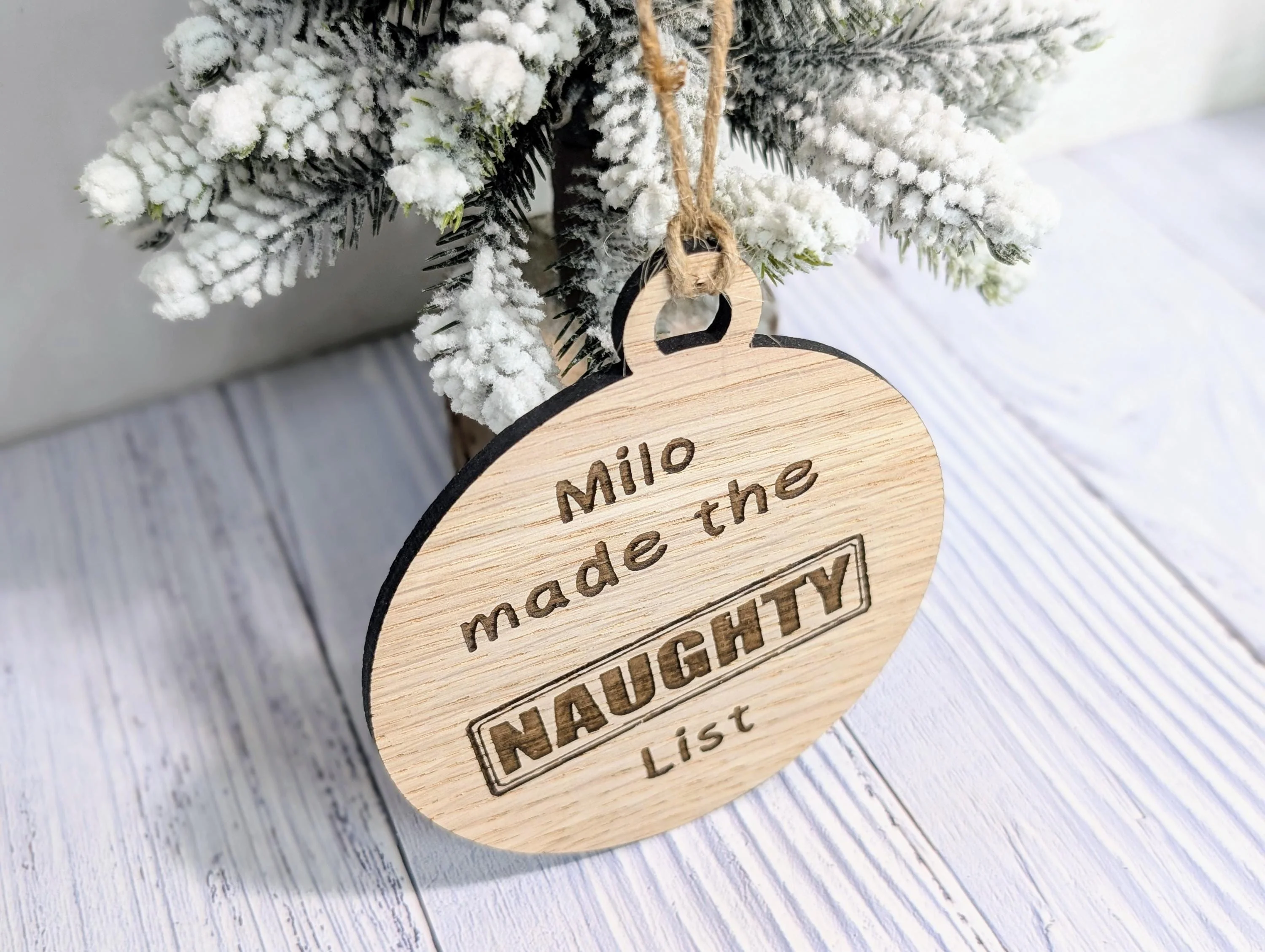 Custom Double-Sided Naughty or Nice List Wooden Bauble | Personalised Oak Christmas Ornament for Children | Wood Xmas Decoration | Festive - Image 5
