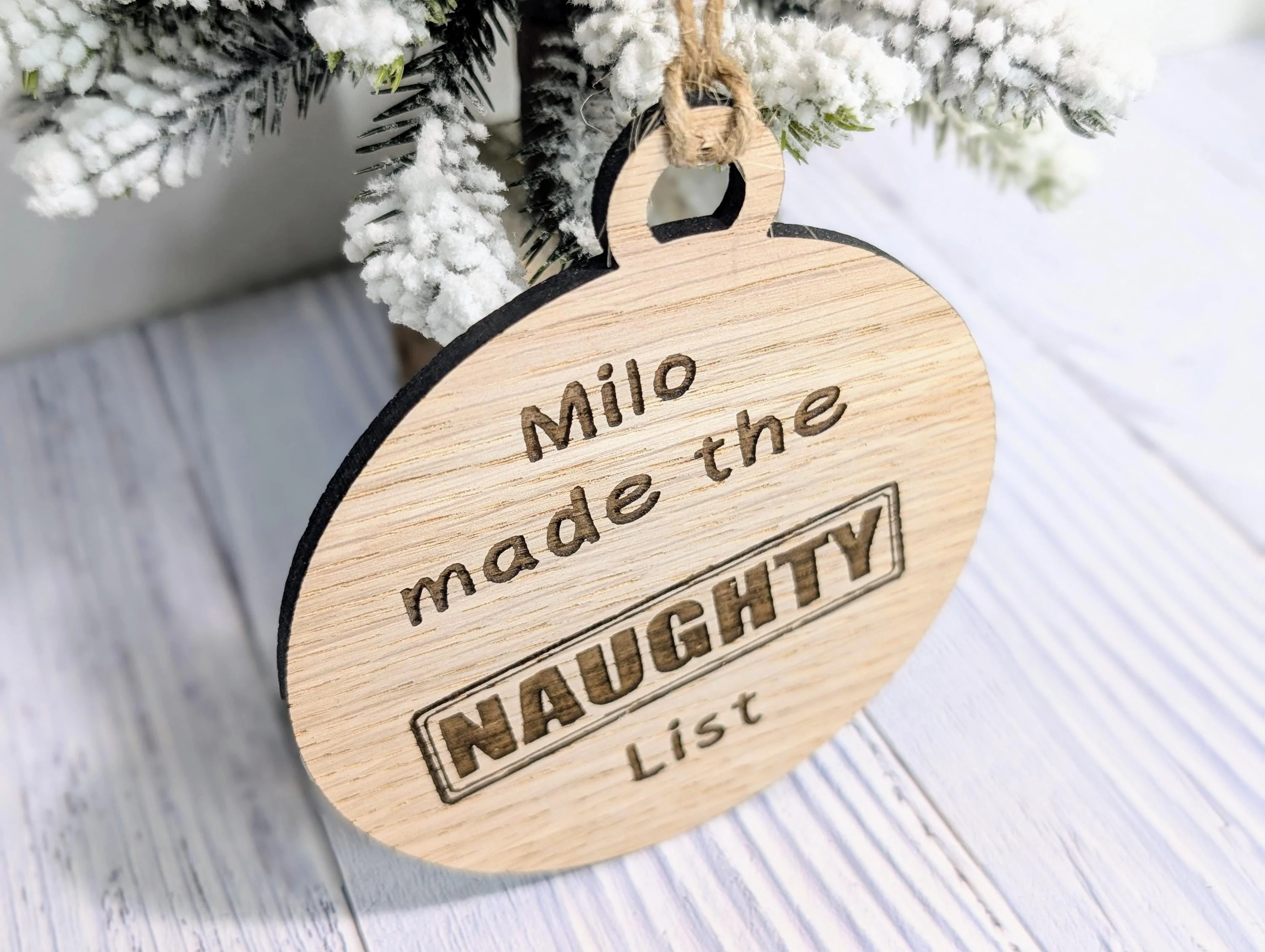 Custom Double-Sided Naughty or Nice List Wooden Bauble | Personalised Oak Christmas Ornament for Children | Wood Xmas Decoration | Festive - Image 6