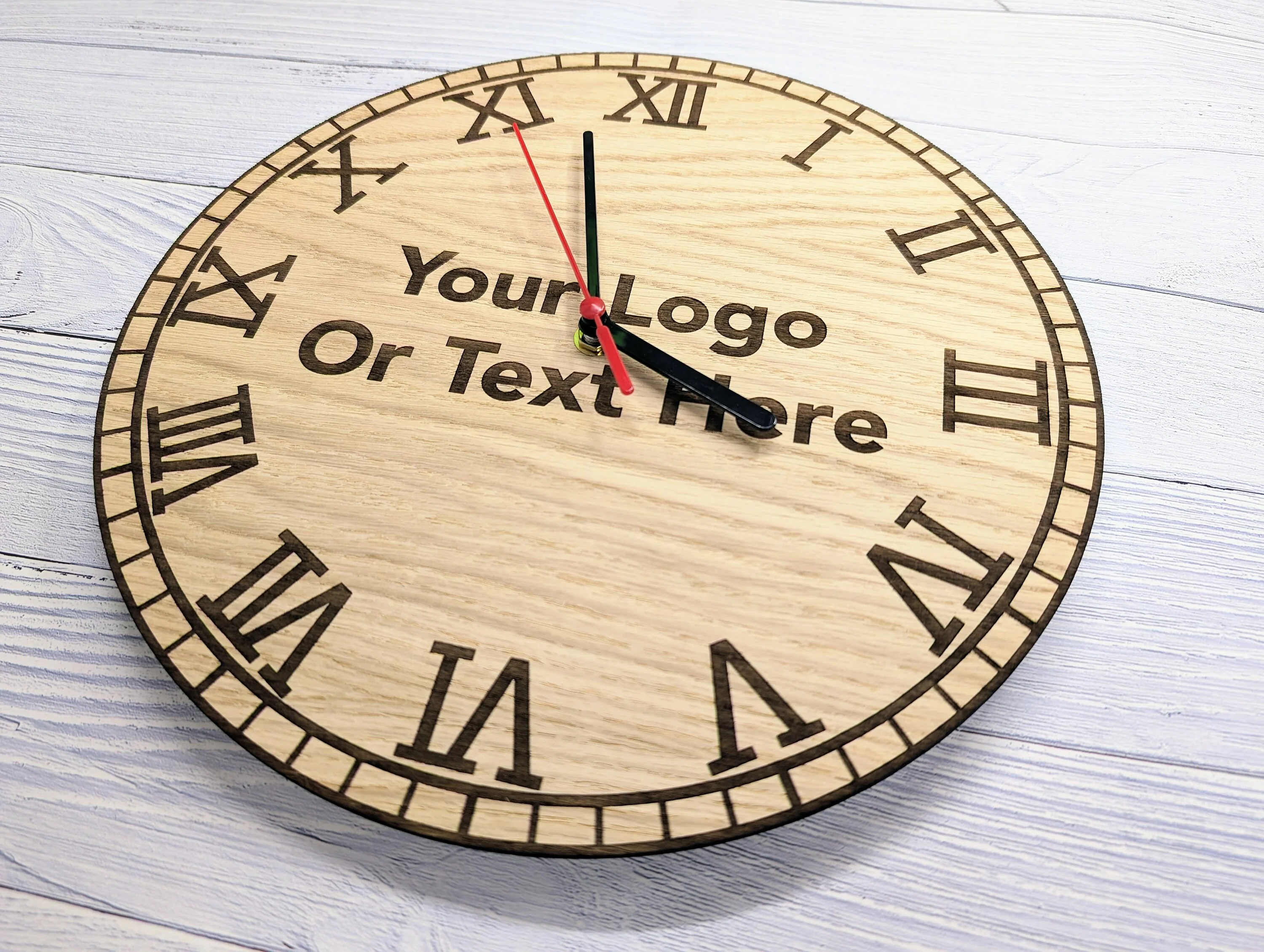 Custom Engraved Wooden Wall Clock - Personalised Text & Logo - 30cm - Image 7
