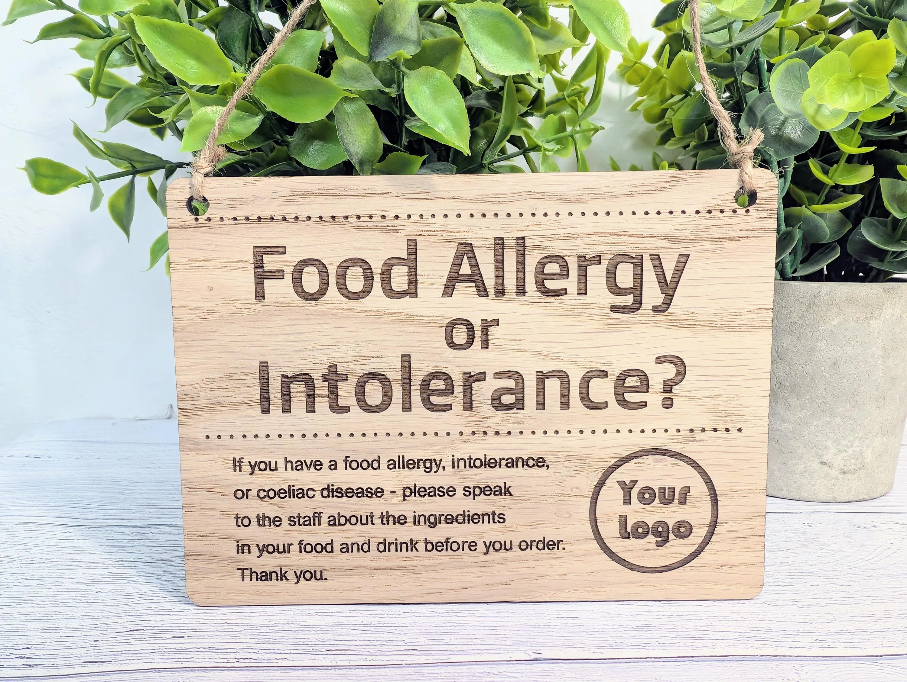 Custom Food Allergy Sign – Solid Oak Safety Notice for Menus or Counters – Wooden Café Sign – Handmade in Wales – 4 Sizes Available - Image 2