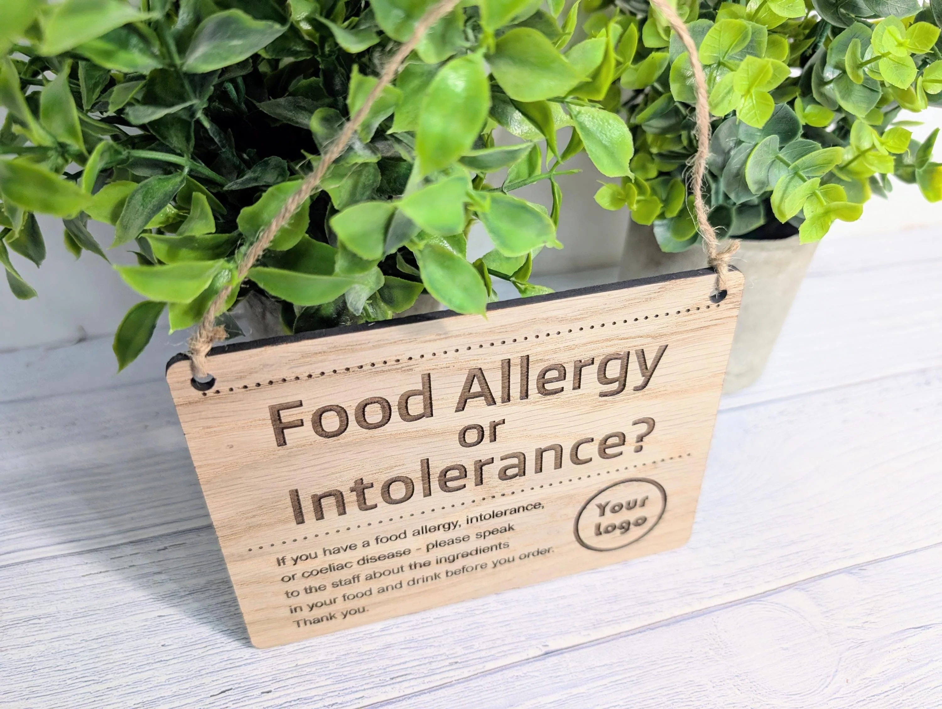 Custom Food Allergy Sign – Solid Oak Safety Notice for Menus or Counters – Wooden Café Sign – Handmade in Wales – 4 Sizes Available - Image 3