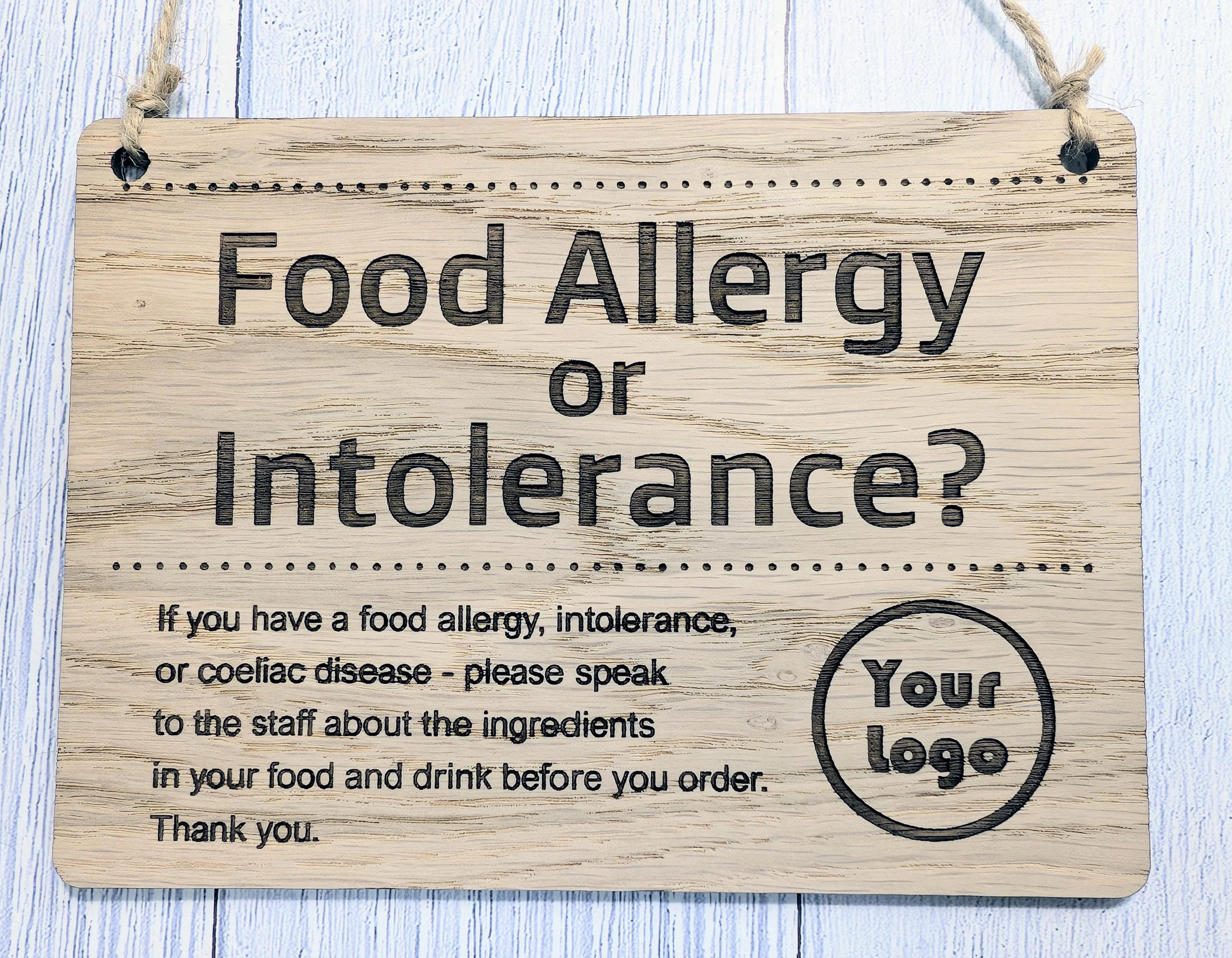 Custom Food Allergy Sign – Solid Oak Safety Notice for Menus or Counters – Wooden Café Sign – Handmade in Wales – 4 Sizes Available - Image 5