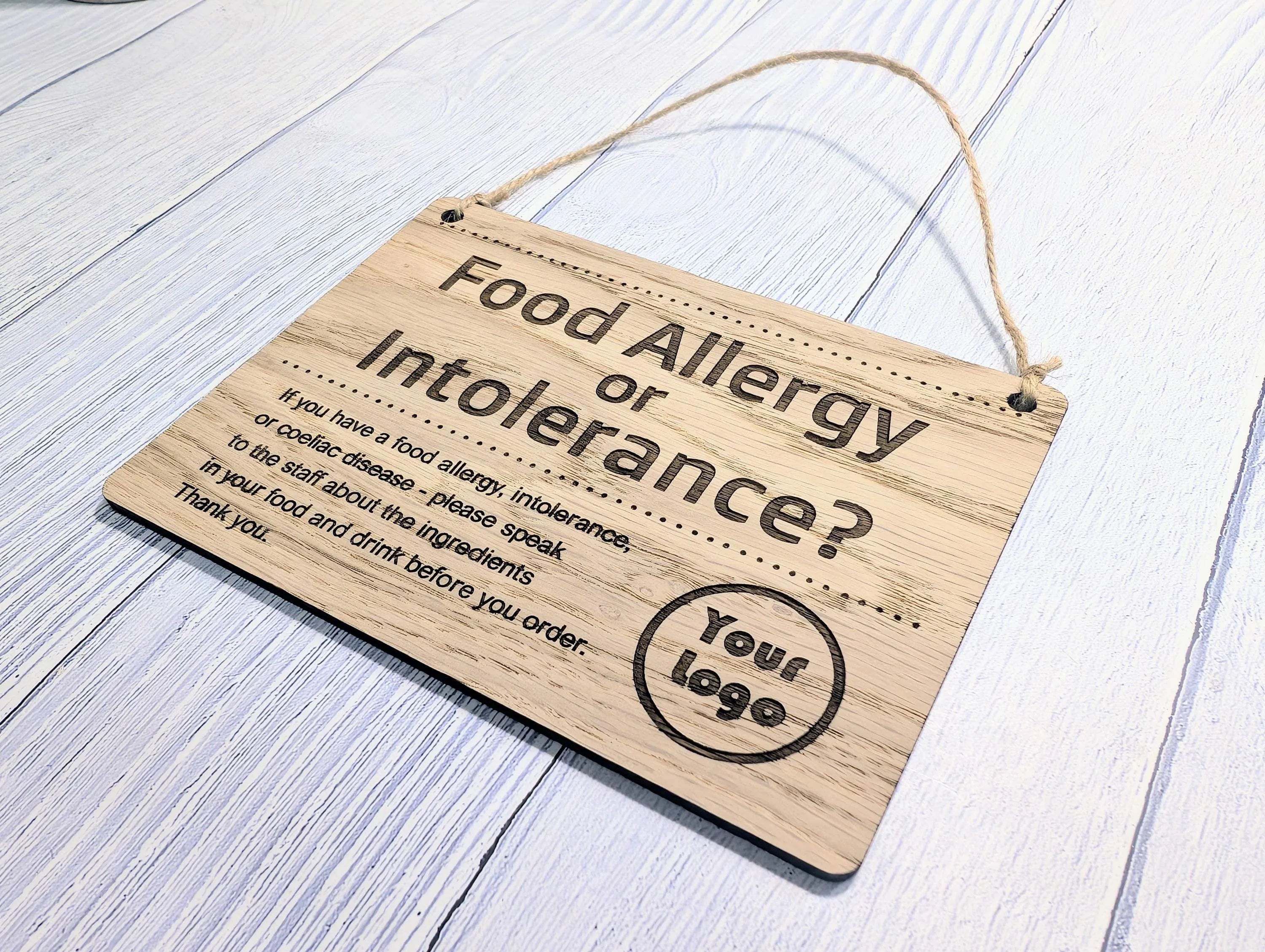 Custom Food Allergy Sign – Solid Oak Safety Notice for Menus or Counters – Wooden Café Sign – Handmade in Wales – 4 Sizes Available - Image 8