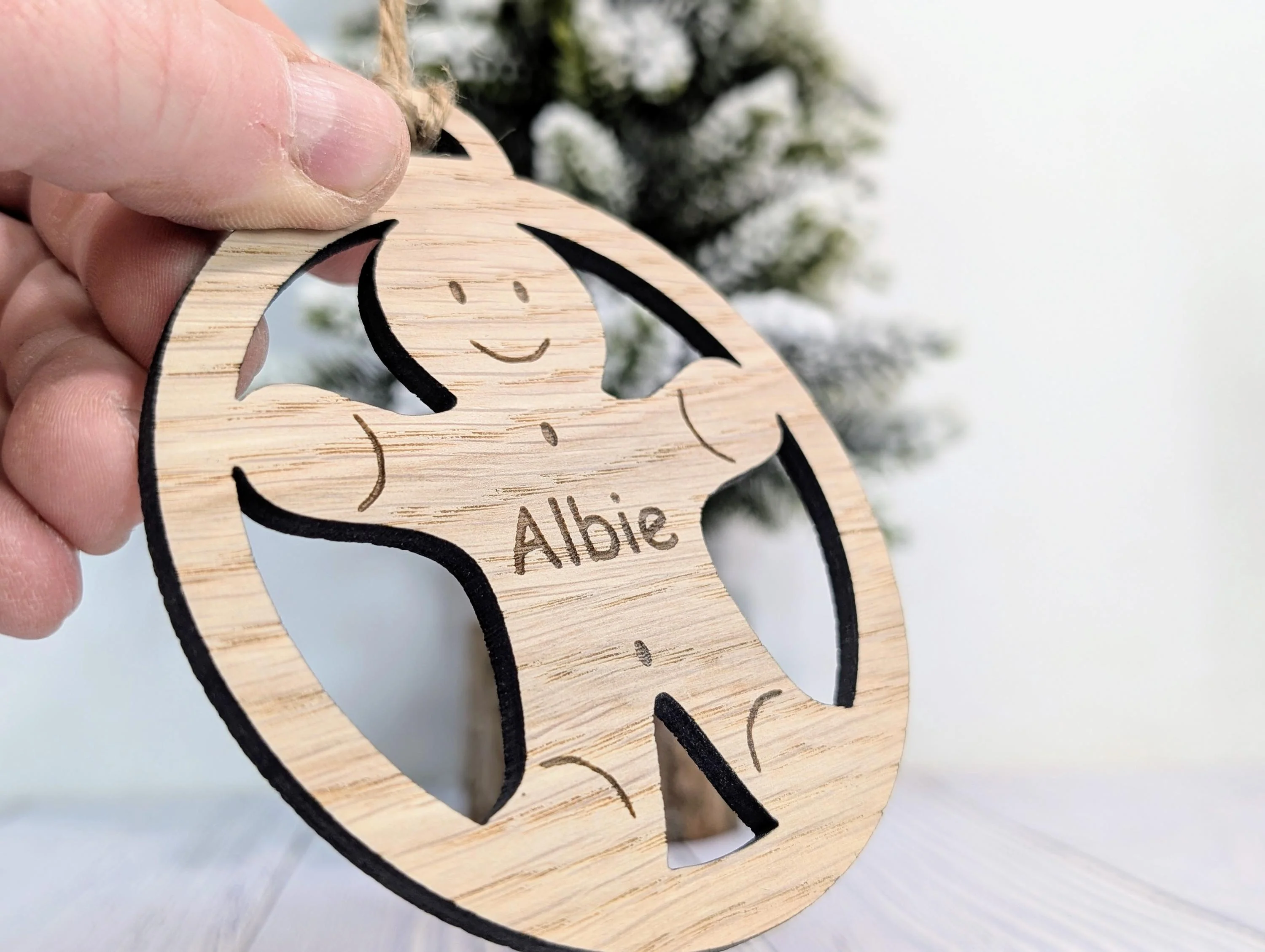 Custom Gingerbread Man Wooden Christmas Bauble for Festive Decor | Personalised Gift | Custom Tree Decoration | Xmas Oak Ornament | Festive - Image 3