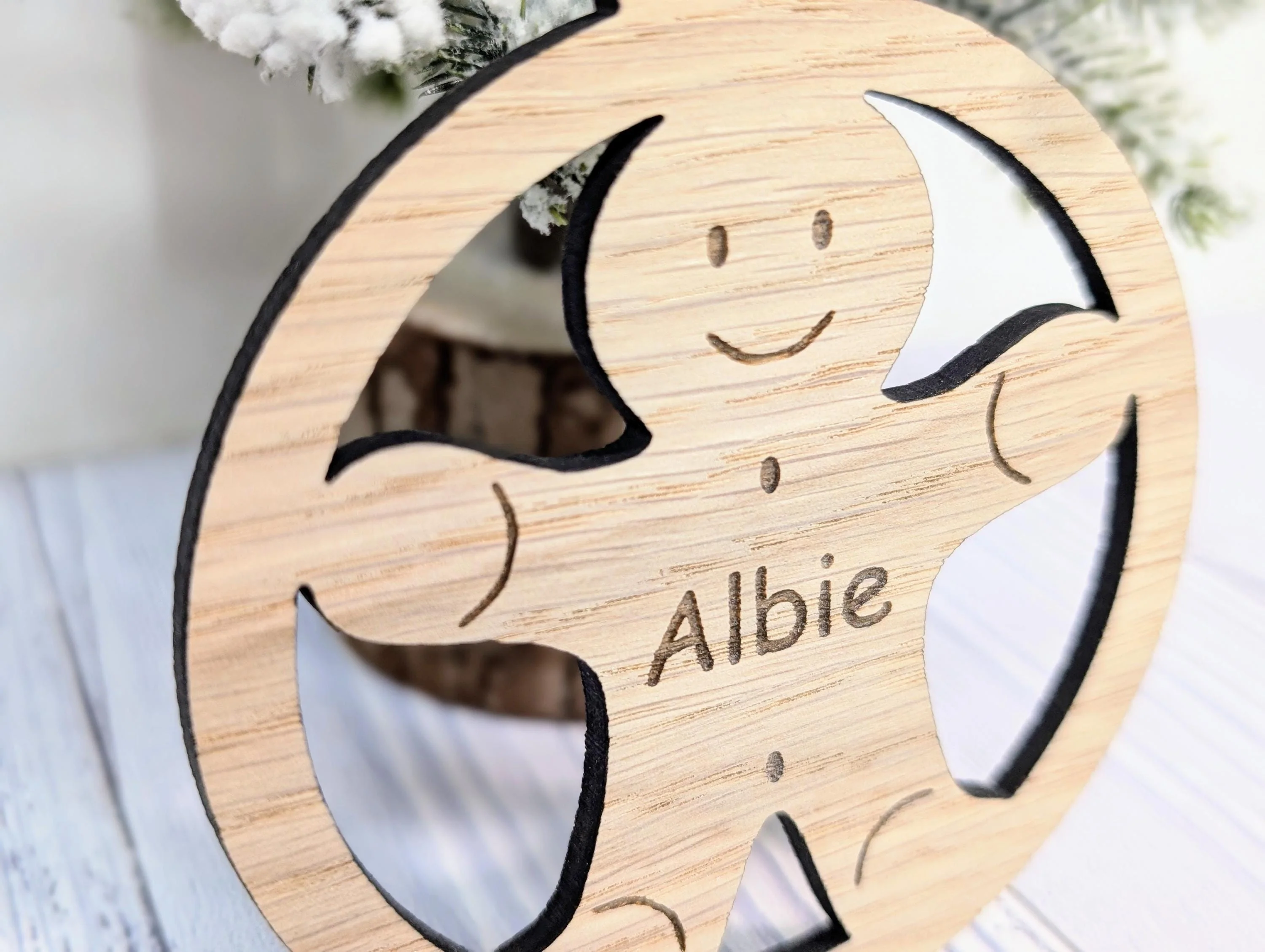 Custom Gingerbread Man Wooden Christmas Bauble for Festive Decor | Personalised Gift | Custom Tree Decoration | Xmas Oak Ornament | Festive - Image 7