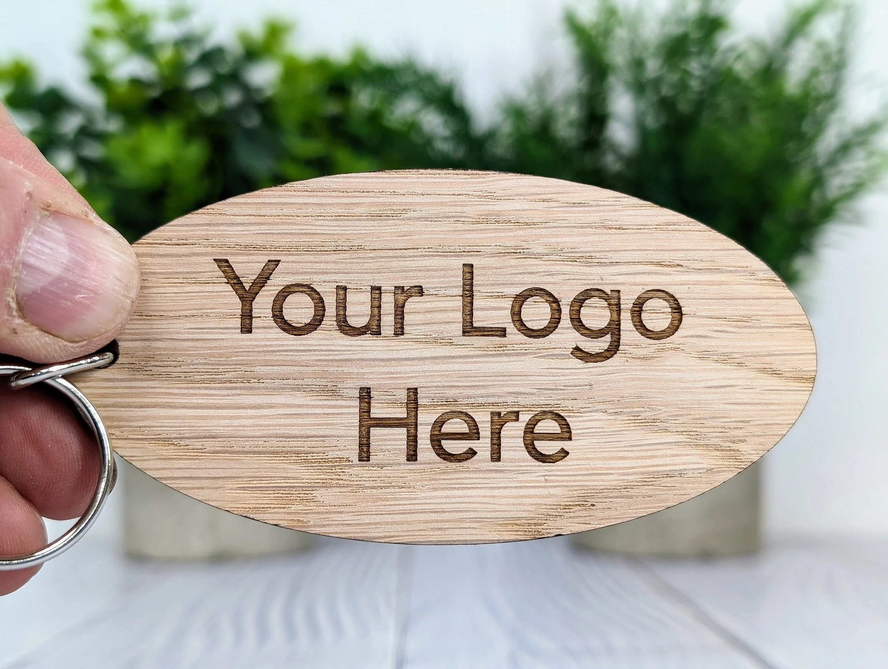 Custom Logo Double Sided Wooden Keyrings for Businesses, Charities & Clubs - Eco-Friendly Oak, Personalised, 100mm x 50mm Oval - Image 3