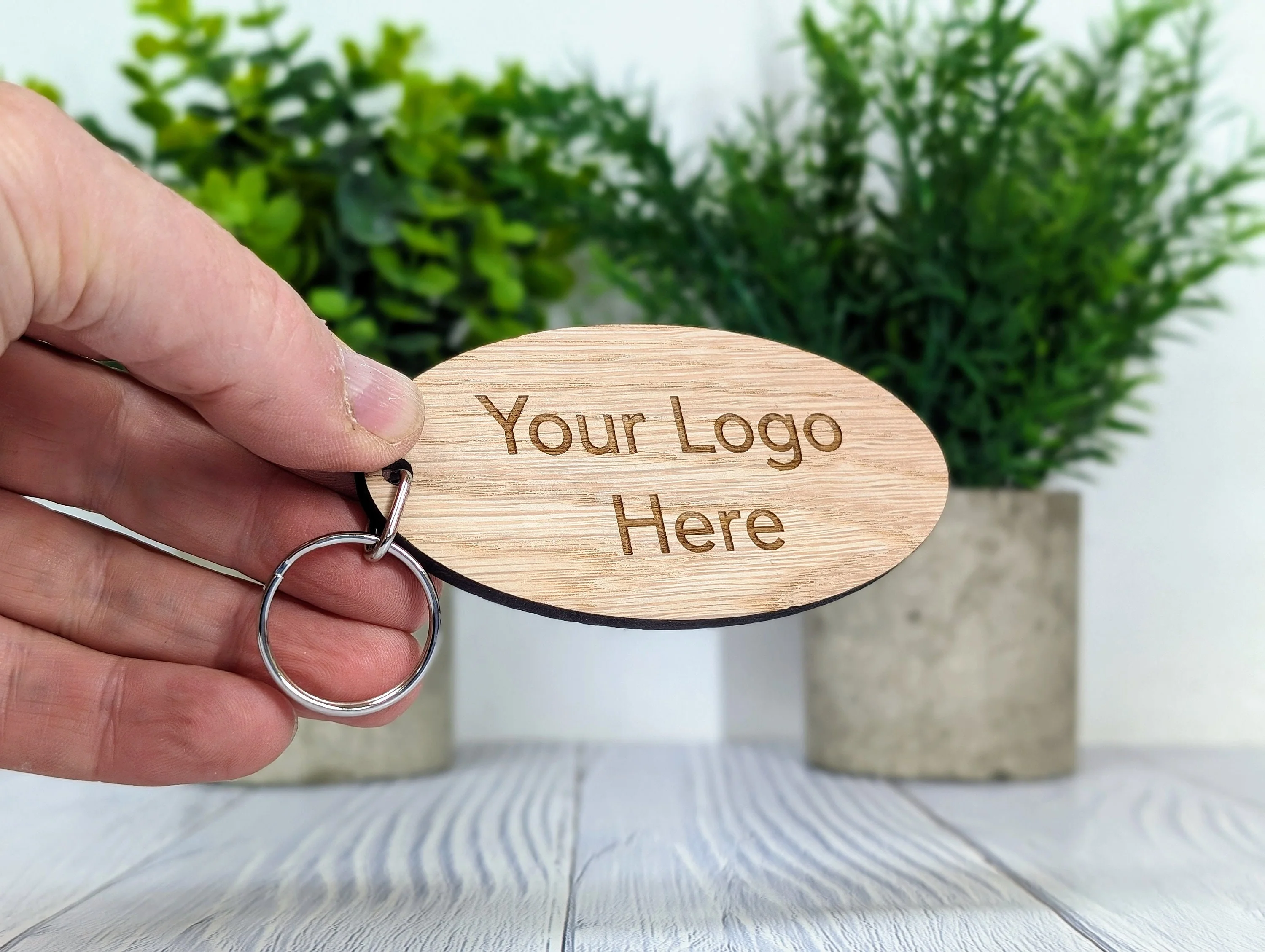 Custom Logo Double Sided Wooden Keyrings for Businesses, Charities & Clubs - Eco-Friendly Oak, Personalised, 100mm x 50mm Oval - Image 4