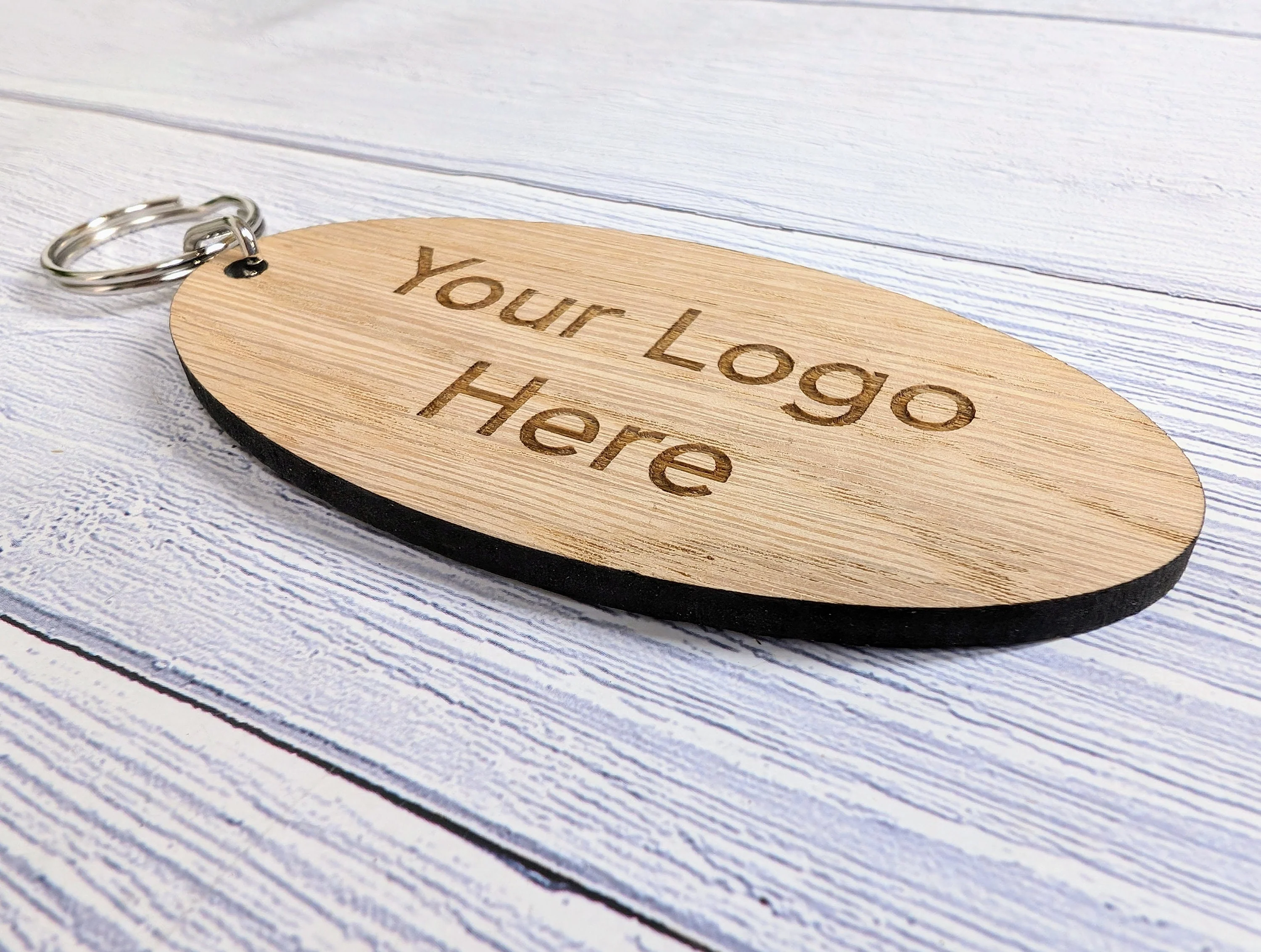 Custom Logo Double Sided Wooden Keyrings for Businesses, Charities & Clubs - Eco-Friendly Oak, Personalised, 100mm x 50mm Oval - Image 9