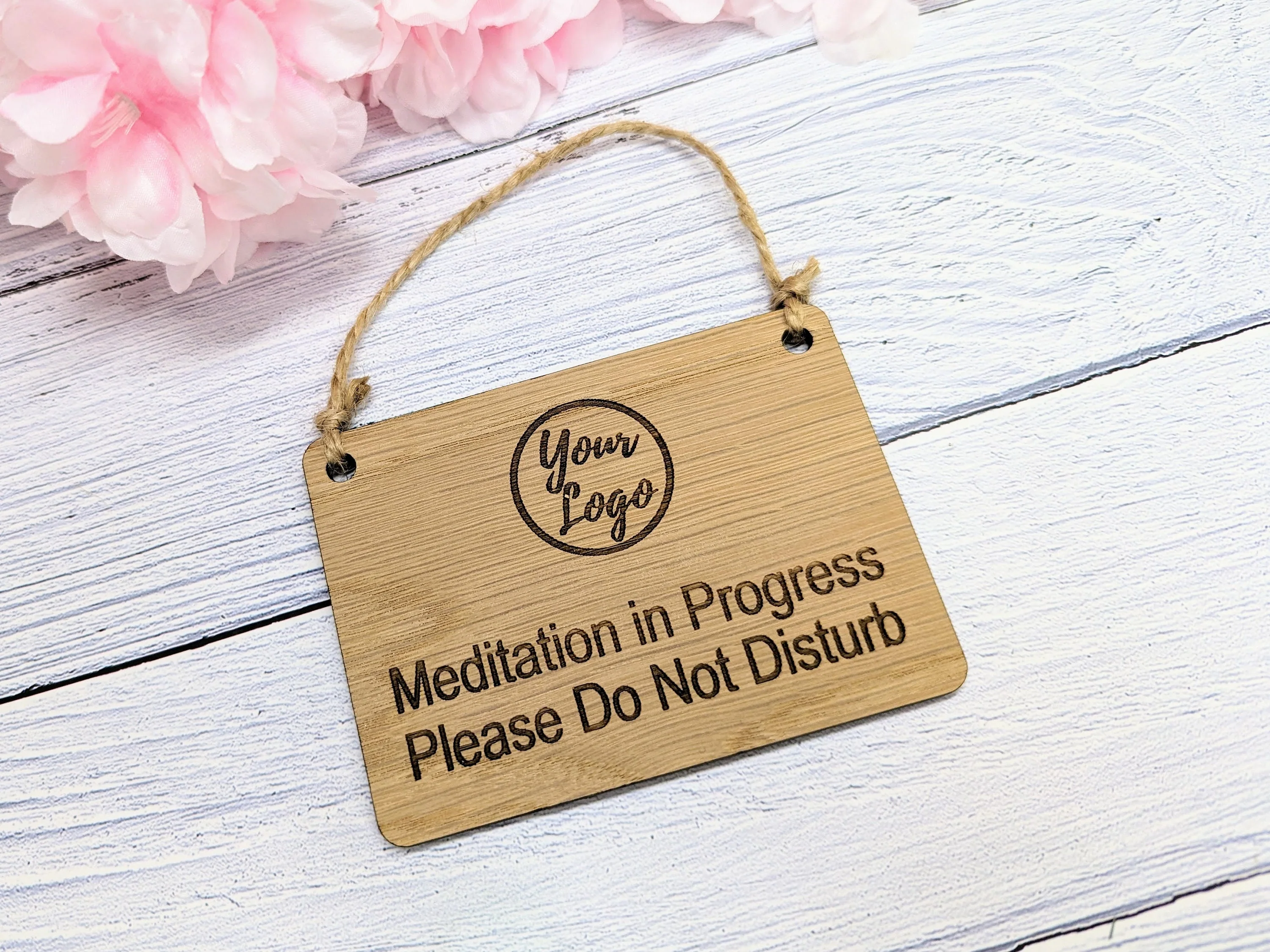 Custom "Meditation in Progress, Please Do Not Disturb" Door Sign for Businesses | Add Your Logo | Oak Veneer | Office Wellness - Image 2