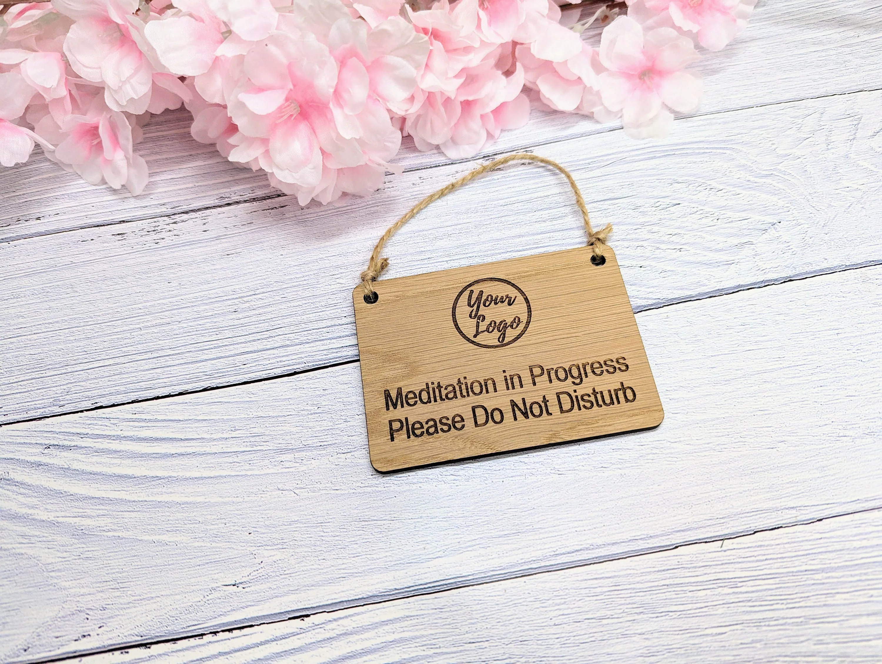 Custom "Meditation in Progress, Please Do Not Disturb" Door Sign for Businesses | Add Your Logo | Oak Veneer | Office Wellness - Image 4