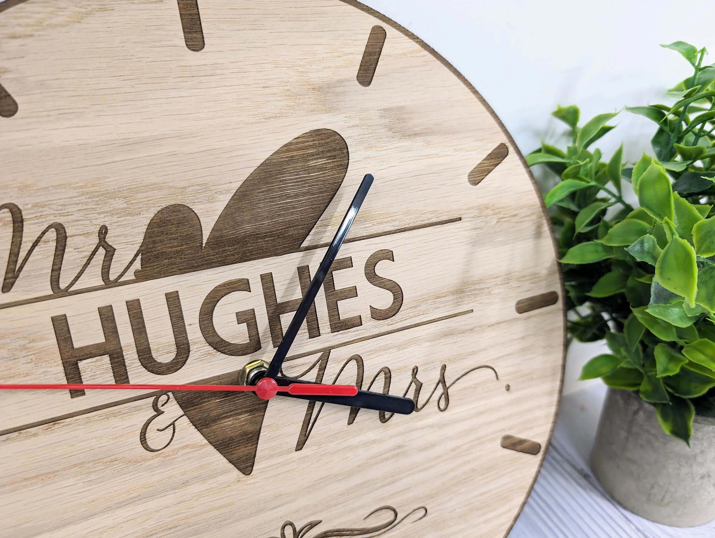 Custom 'Mr & Mrs' Oak Veneer Clock – Bespoke Wedding / Anniversary Gift - Image 3