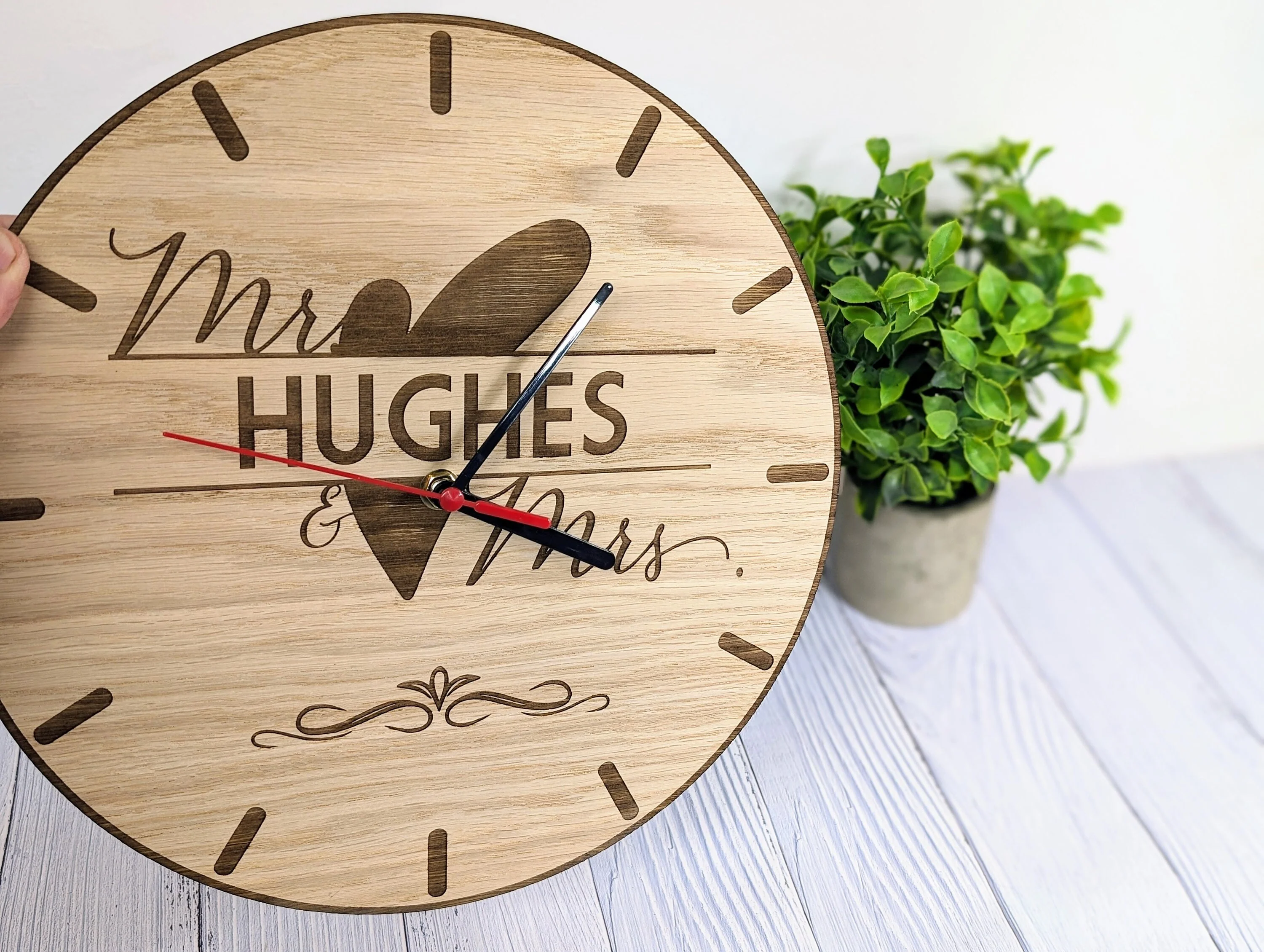 Custom 'Mr & Mrs' Oak Veneer Clock – Bespoke Wedding / Anniversary Gift - Image 4