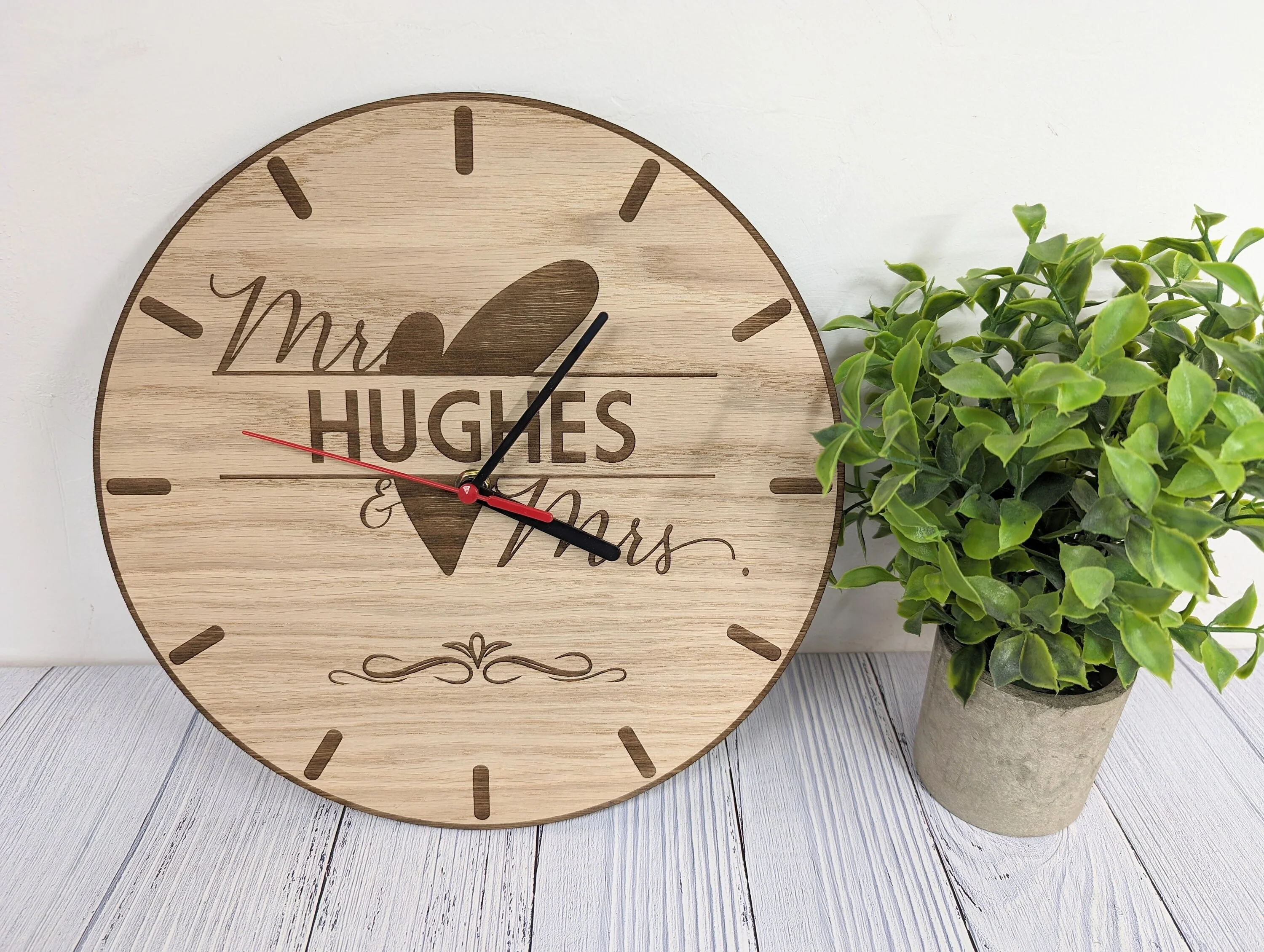 Custom 'Mr & Mrs' Oak Veneer Clock – Bespoke Wedding / Anniversary Gift - Image 6