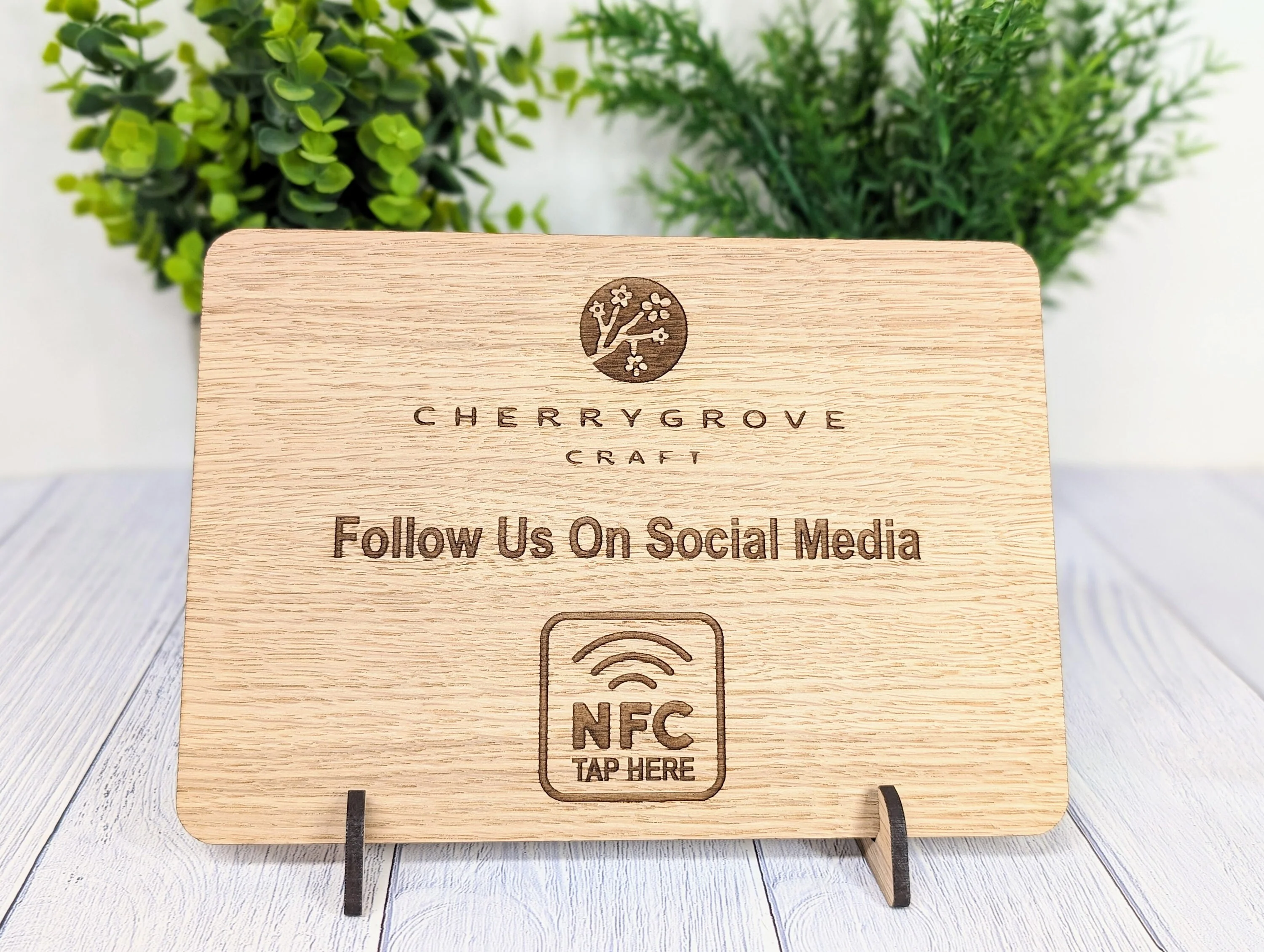 Custom NFC 'Tap to Follow Us' Wooden Sign - Personalised Social Media Links - Image 4