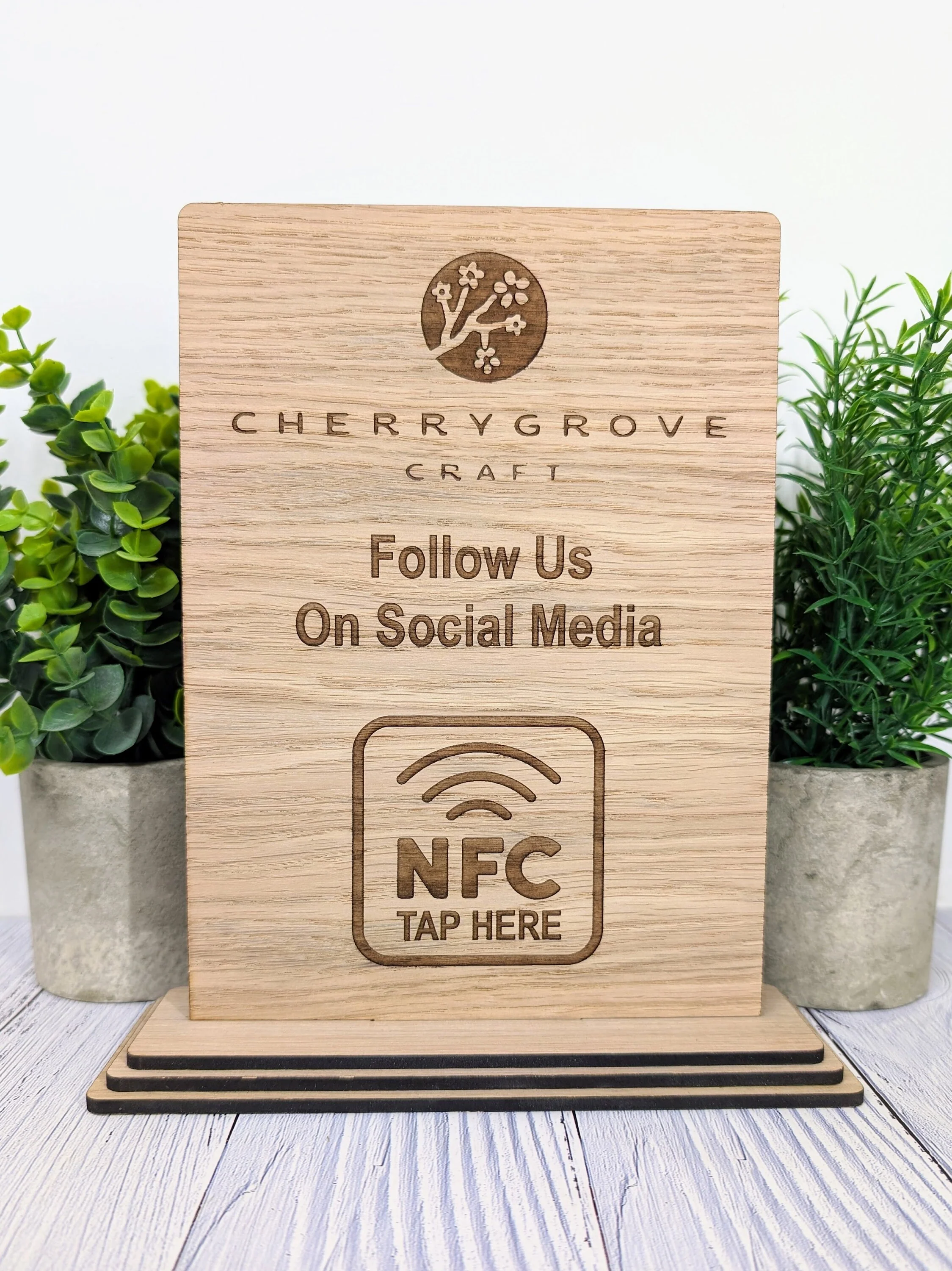 Custom NFC 'Tap to Follow Us' Wooden Sign - Personalised Social Media Links, Eco-Friendly, Freestanding, XL Size, Table Signage Extra Large - Image 2