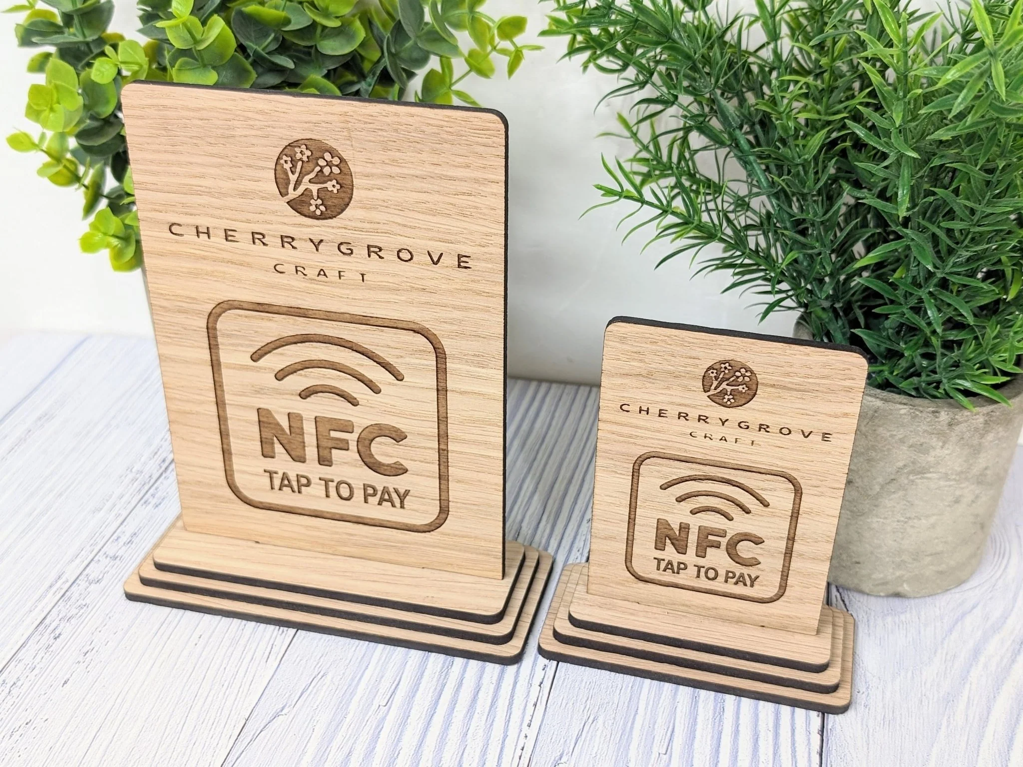 Custom NFC 'Tap to Pay' Wooden Sign - Personalised Logo, Eco-Friendly, Handmade in Wales, NFC tag, 2 Sizes, Signage - Image 3