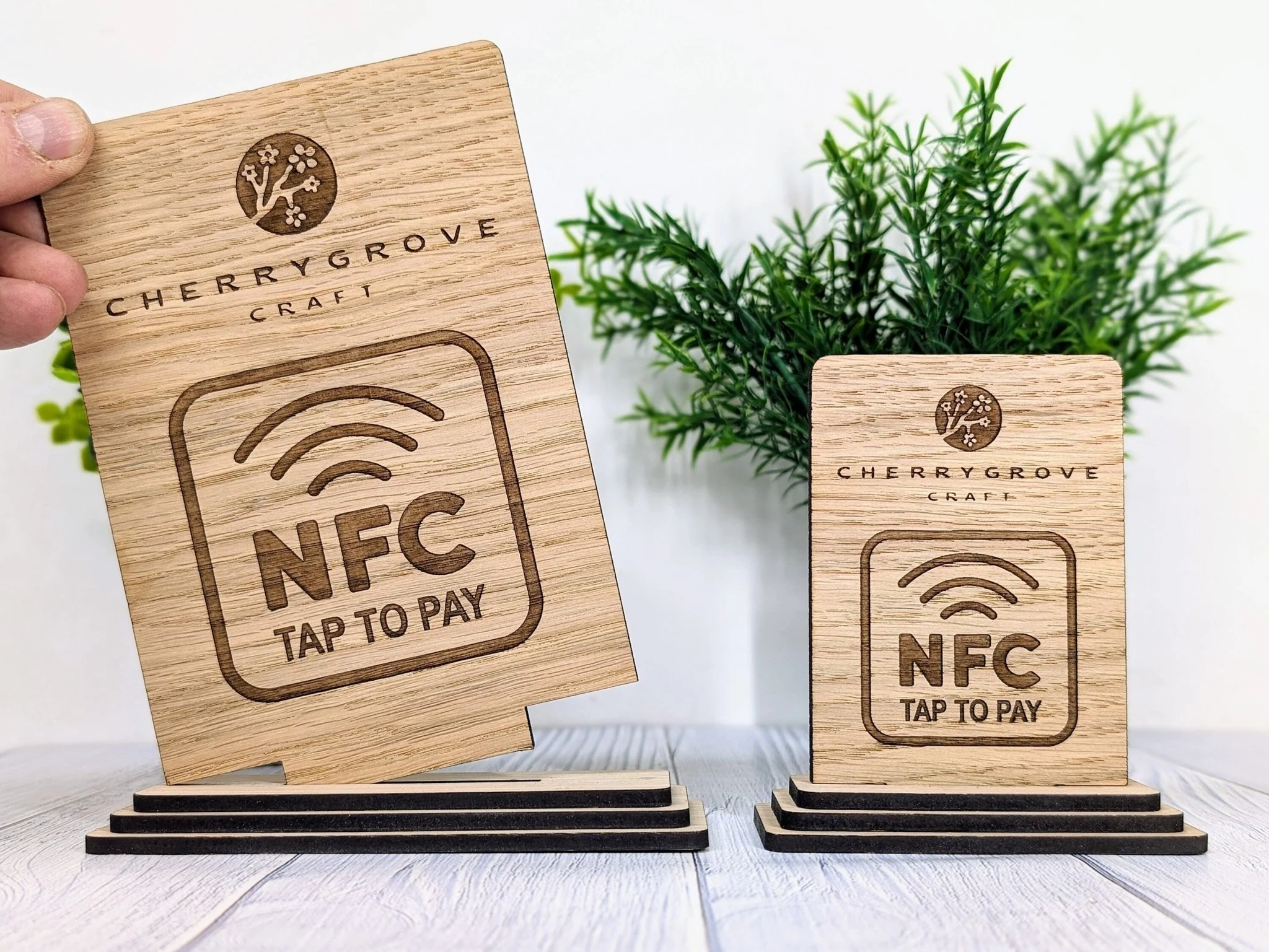 Custom NFC 'Tap to Pay' Wooden Sign - Personalised Logo, Eco-Friendly, Handmade in Wales, NFC tag, 2 Sizes, Signage - Image 6
