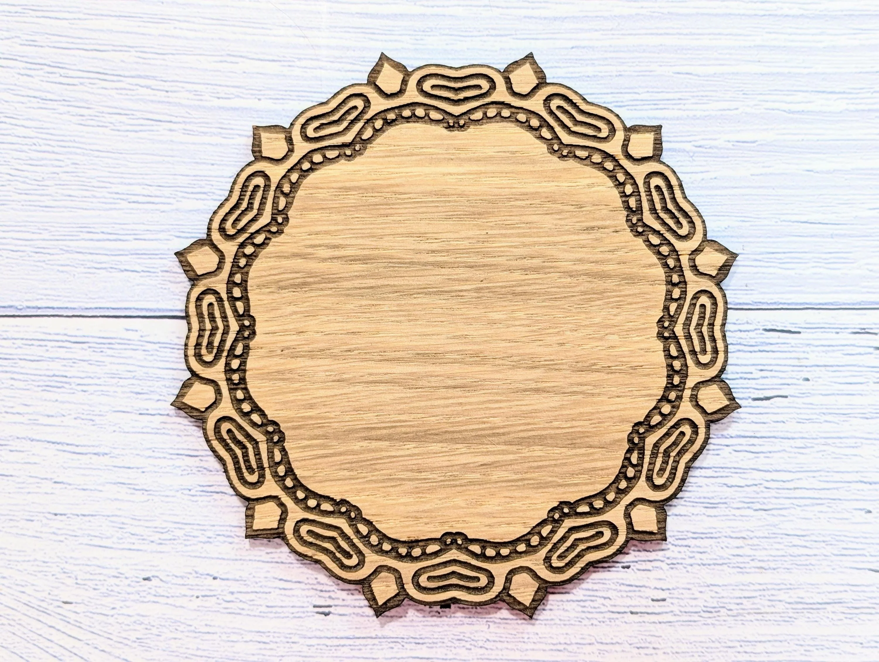 Custom Oak Coasters - Personalised Text – Eco-Friendly Gift, Your Own Message, Engraved Border – Bespoke Sustainable Craft, 110mm Diameter - Image 7