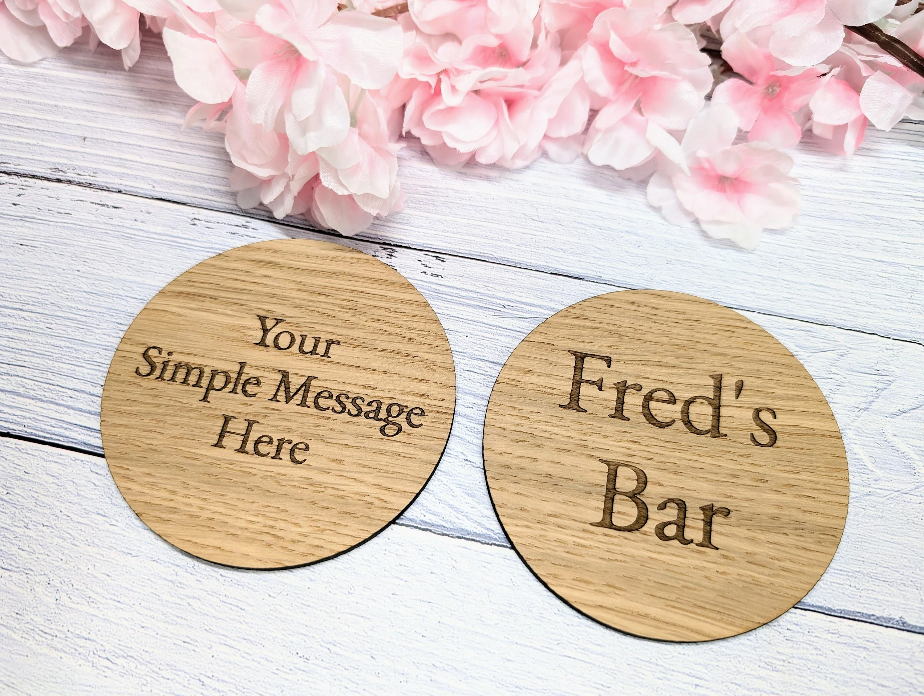 Custom Oak Veneer Round Coasters - Eco-Friendly Personalised Drink Coasters for Home Decor & Gifting, 100mm Diameter - Image 3
