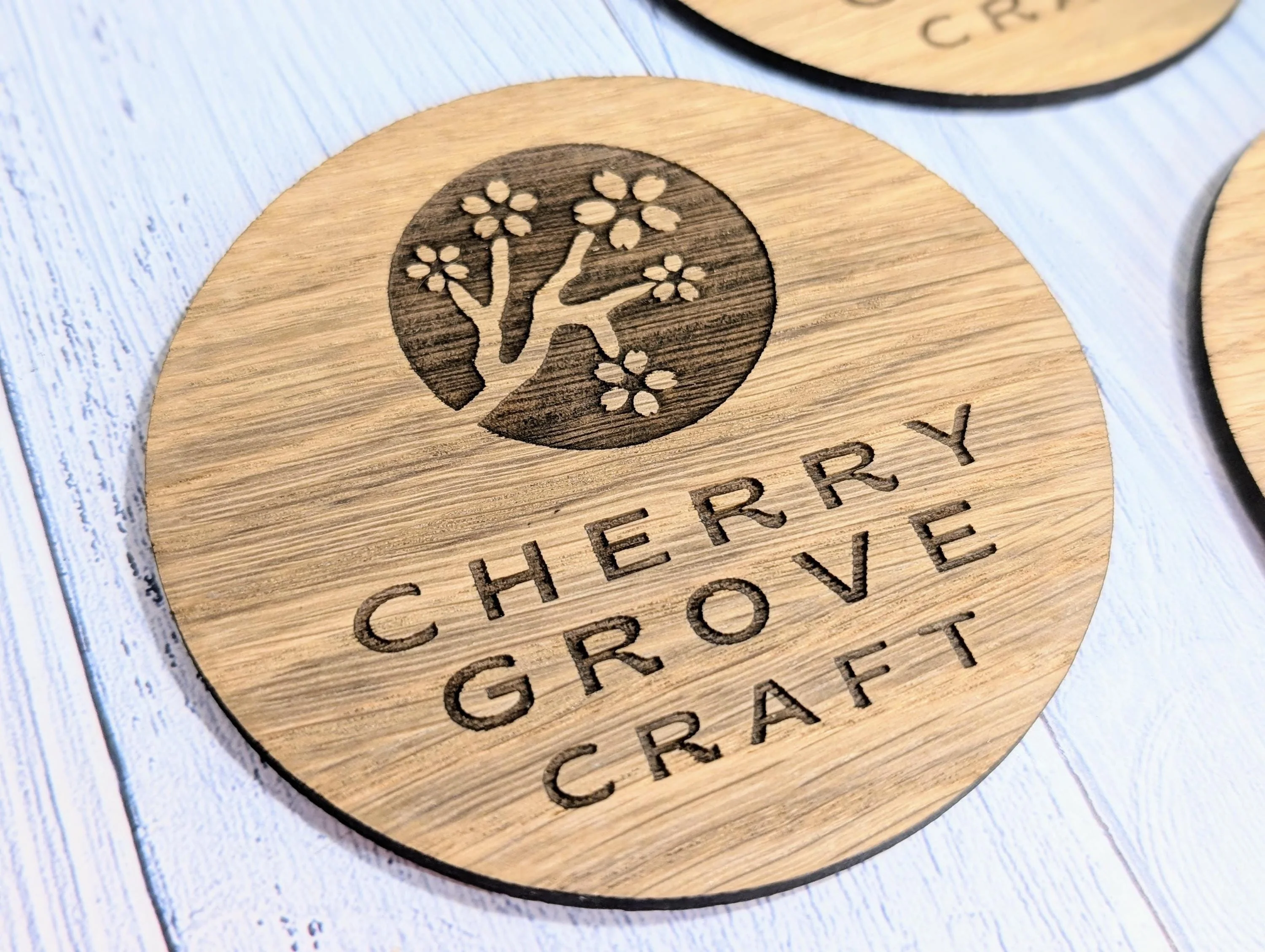 Custom Oak Veneer Round Coasters - Eco-Friendly Personalised Logo Drink Coasters for Business and Corporate Gifts, 100mm Diameter - Image 3