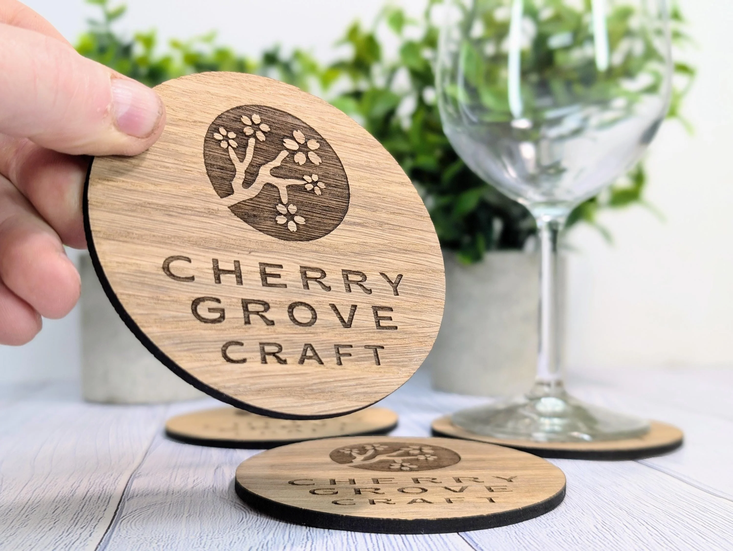 Custom Oak Veneer Round Coasters - Eco-Friendly Personalised Logo Drink Coasters for Business and Corporate Gifts, 100mm Diameter - Image 7