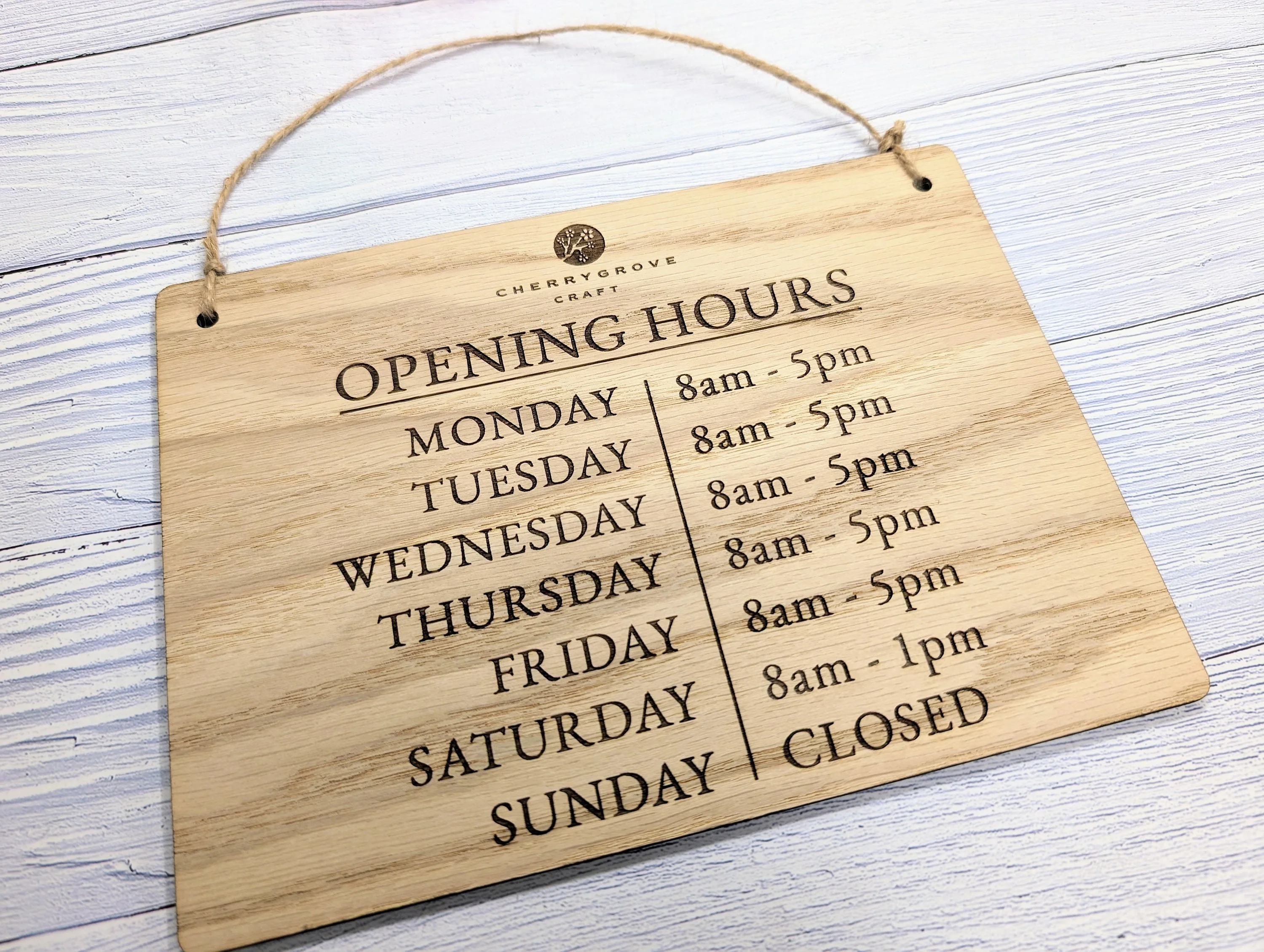 Custom Opening Hours Wooden Sign – Add Your Logo & Personalise Hours | Eco-Friendly Oak Veneer | Business Window Display | 4 Sizes - Image 4