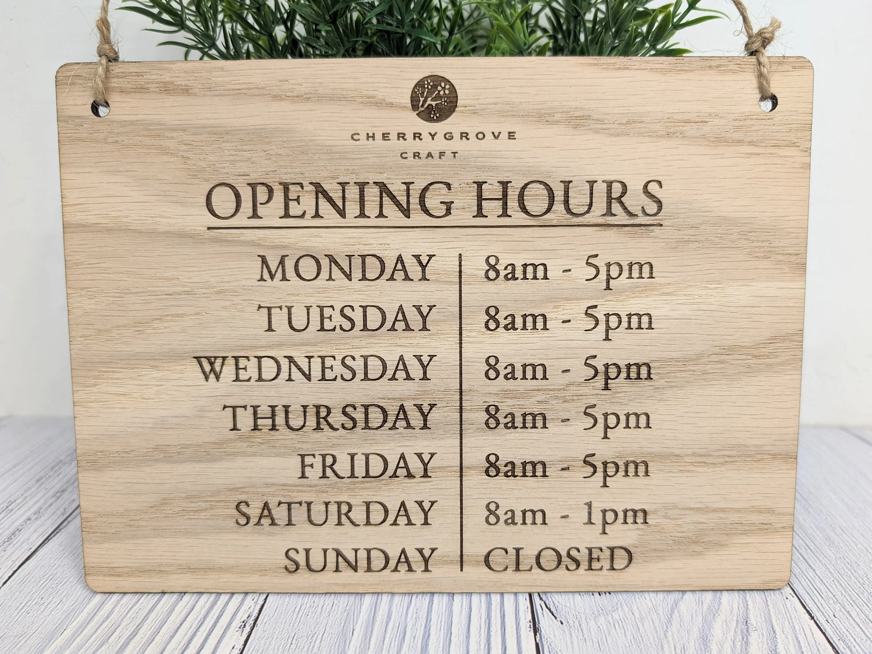 Custom Opening Hours Wooden Sign – Add Your Logo & Personalise Hours | Eco-Friendly Oak Veneer | Business Window Display | 4 Sizes - Image 7