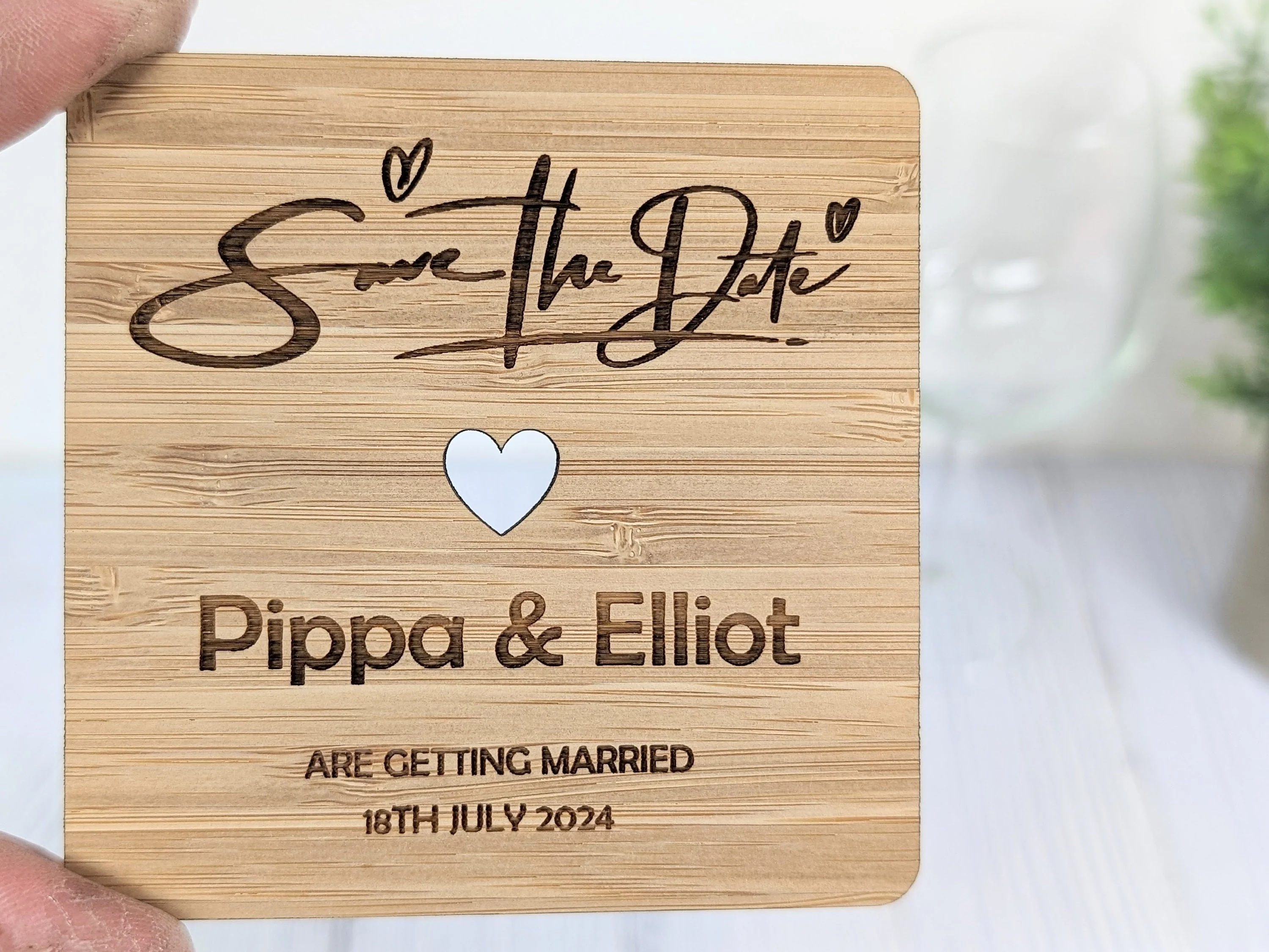 Custom 'Save The Date' Bamboo Coasters - Personalised with Names & Date - Image 3