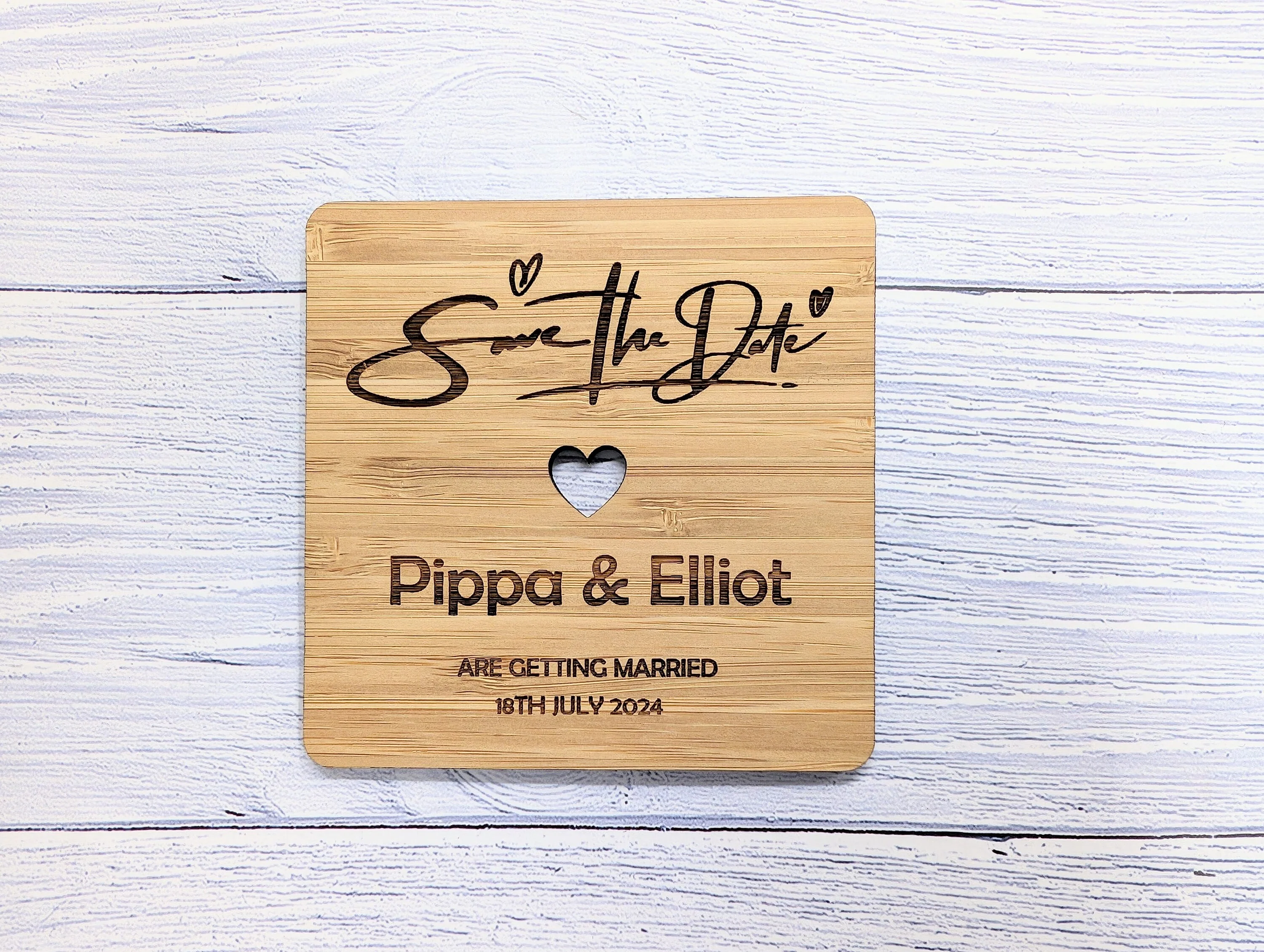 Custom 'Save The Date' Bamboo Coasters - Personalised with Names & Date - Image 5