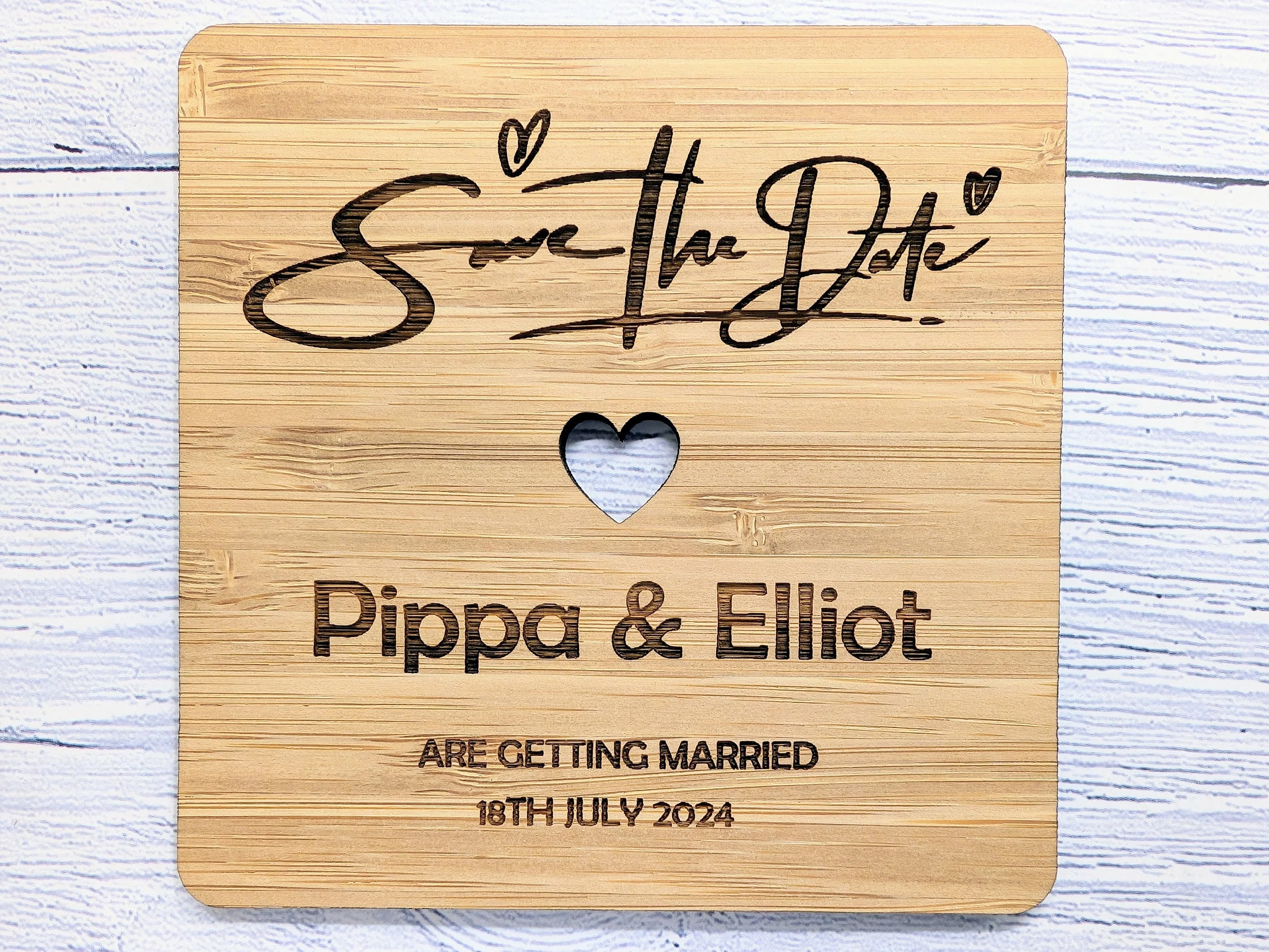 Custom 'Save The Date' Bamboo Coasters - Personalised with Names & Date - Image 6