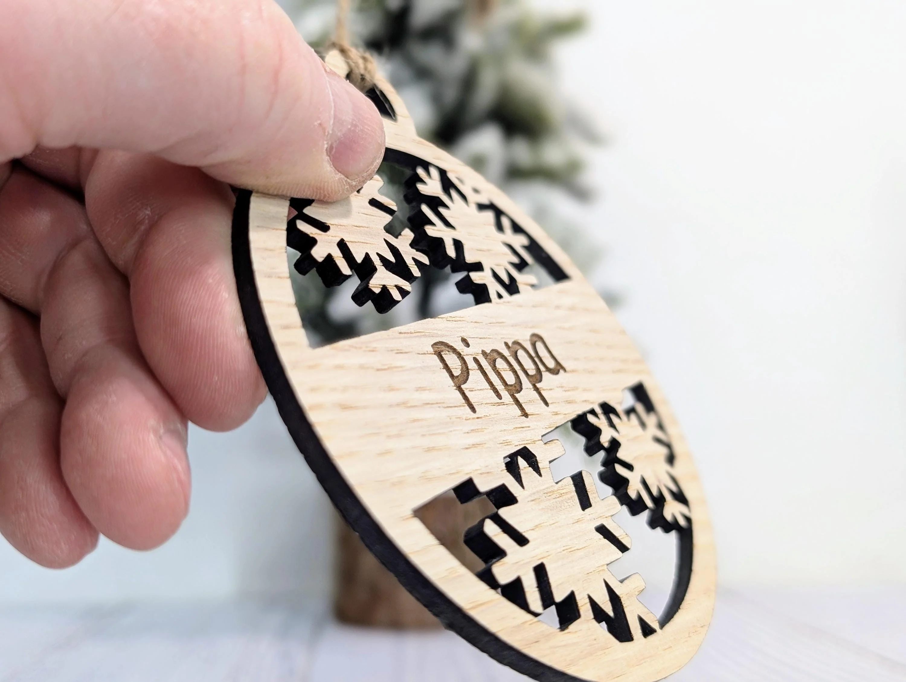 Custom Snowflake Wooden Christmas Bauble for Festive Decor | Personalised Gift | Custom Tree Decoration | Xmas Oak Ornament | Festive - Image 3