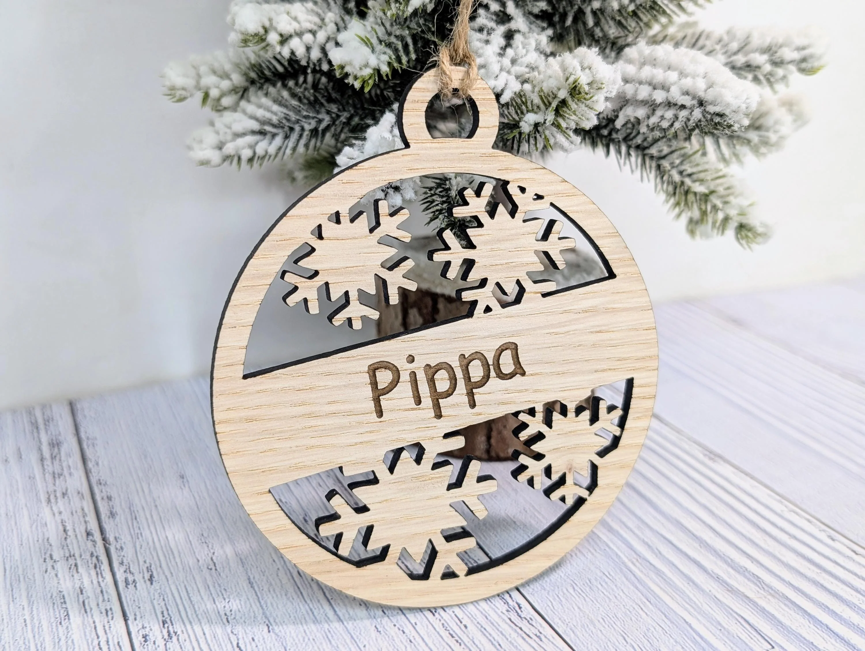 Custom Snowflake Wooden Christmas Bauble for Festive Decor | Personalised Gift | Custom Tree Decoration | Xmas Oak Ornament | Festive - Image 4