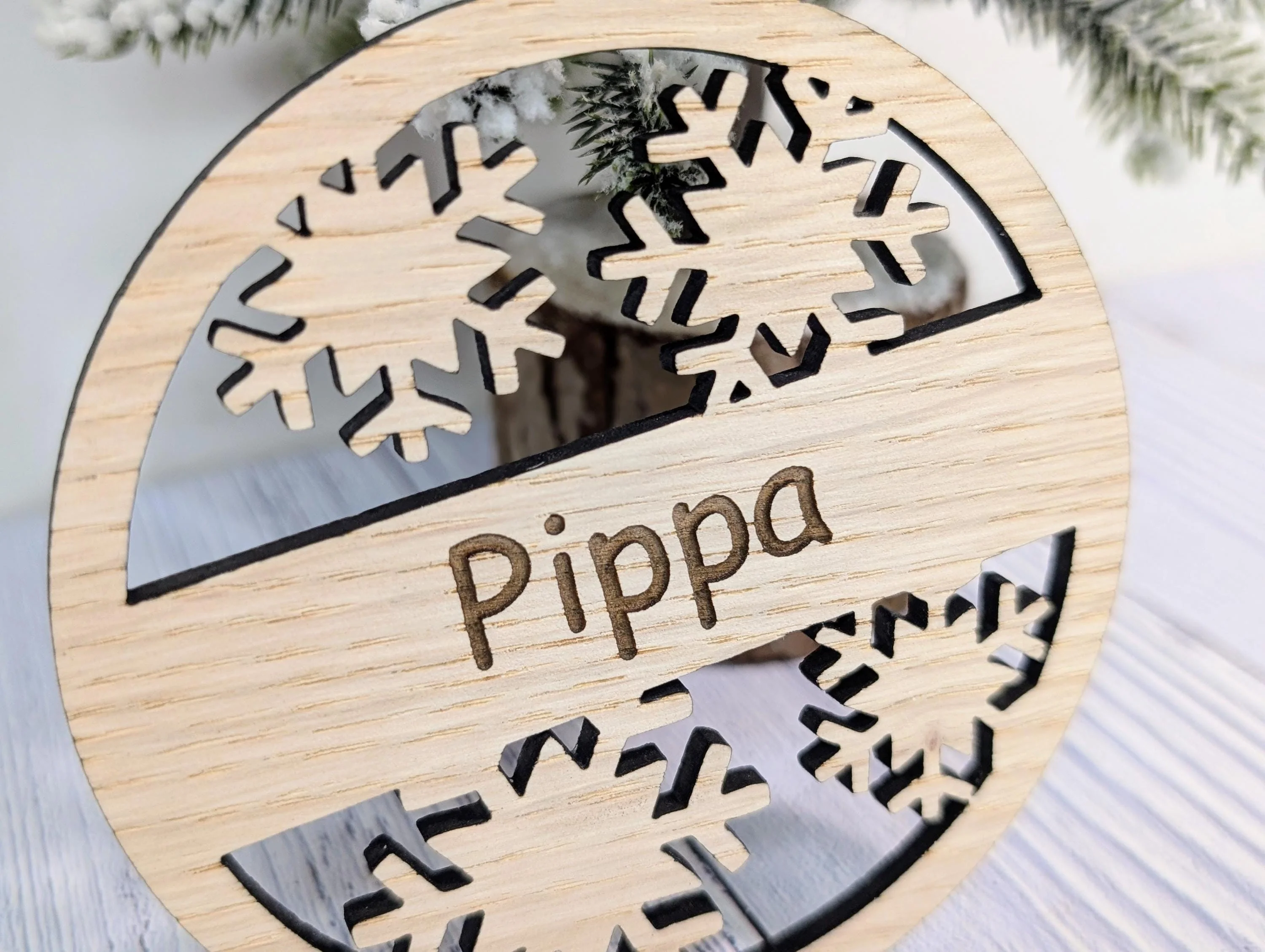 Custom Snowflake Wooden Christmas Bauble for Festive Decor | Personalised Gift | Custom Tree Decoration | Xmas Oak Ornament | Festive - Image 5
