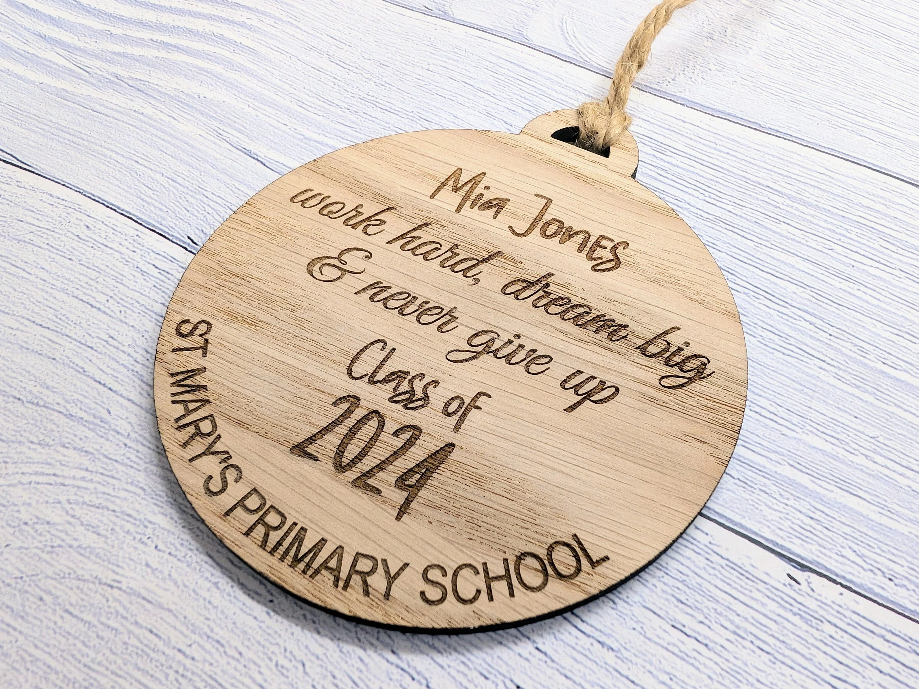 Custom Student Recognition Bauble - End of Year/Term Gift, Bespoke Wooden Ornament with Personalised Name, Message, School, & Year - Image 2