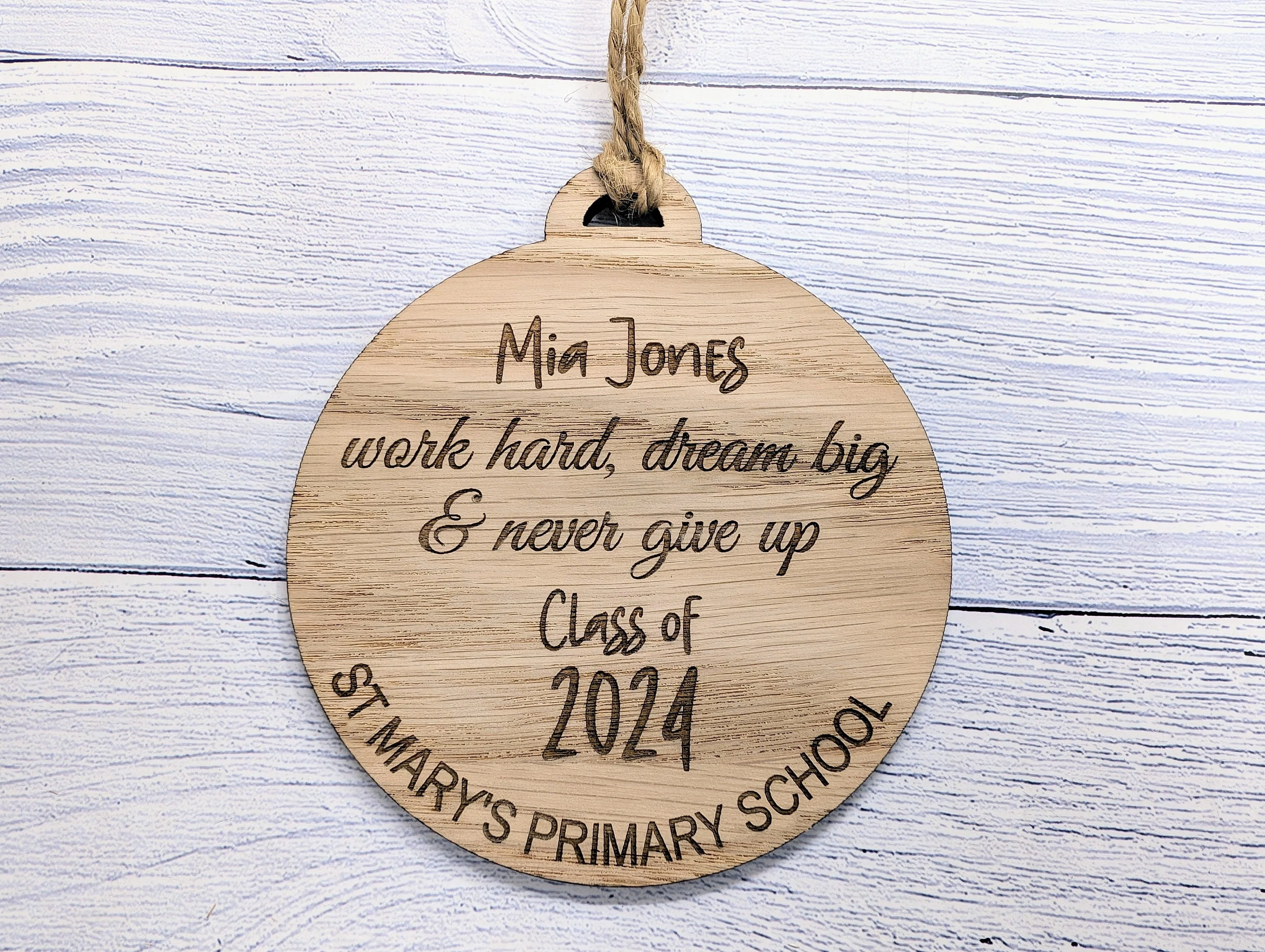 Custom Student Recognition Bauble - End of Year/Term Gift, Bespoke Wooden Ornament with Personalised Name, Message, School, & Year - Image 3