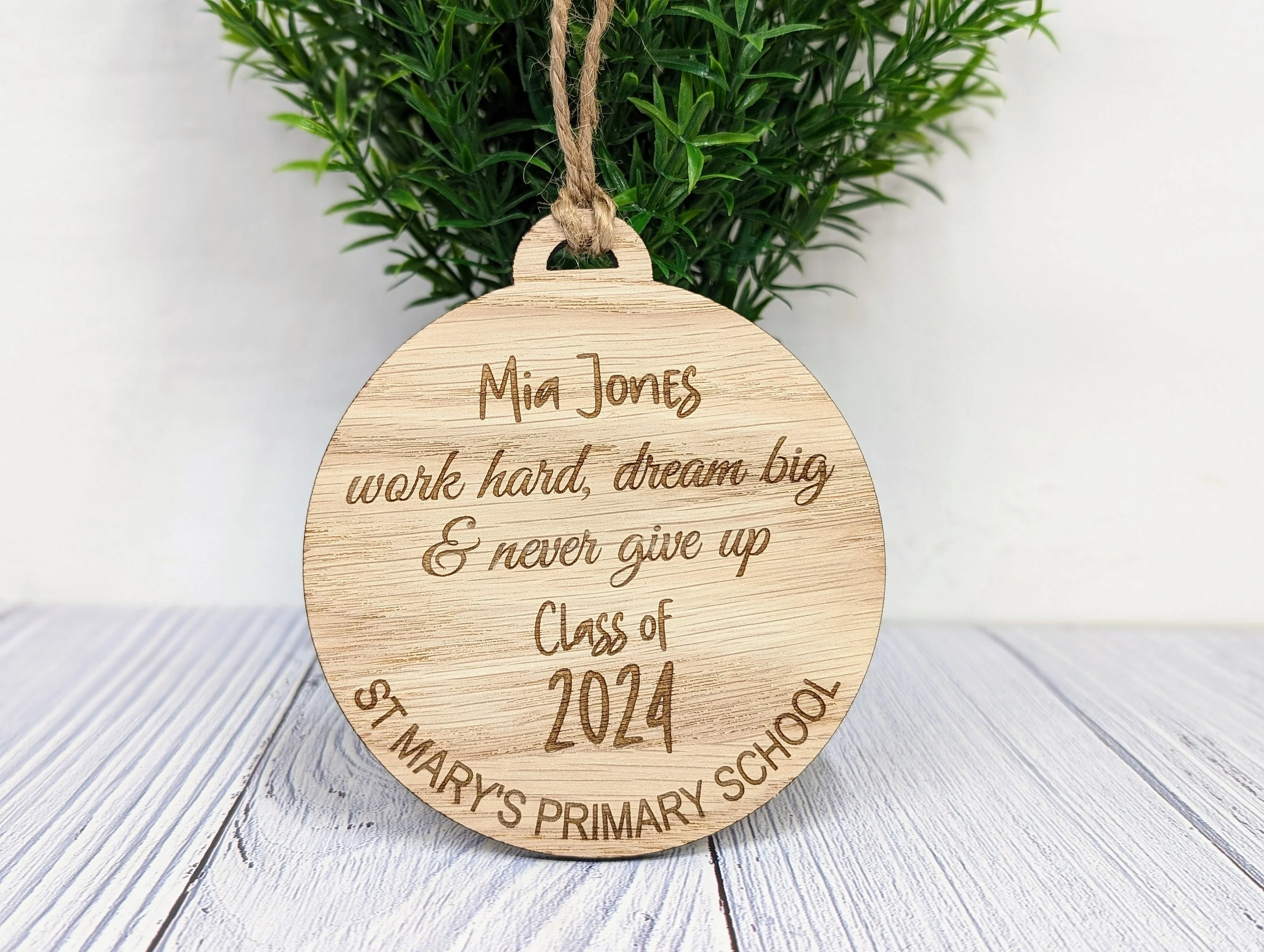 Custom Student Recognition Bauble - End of Year/Term Gift, Bespoke Wooden Ornament with Personalised Name, Message, School, & Year - Image 4
