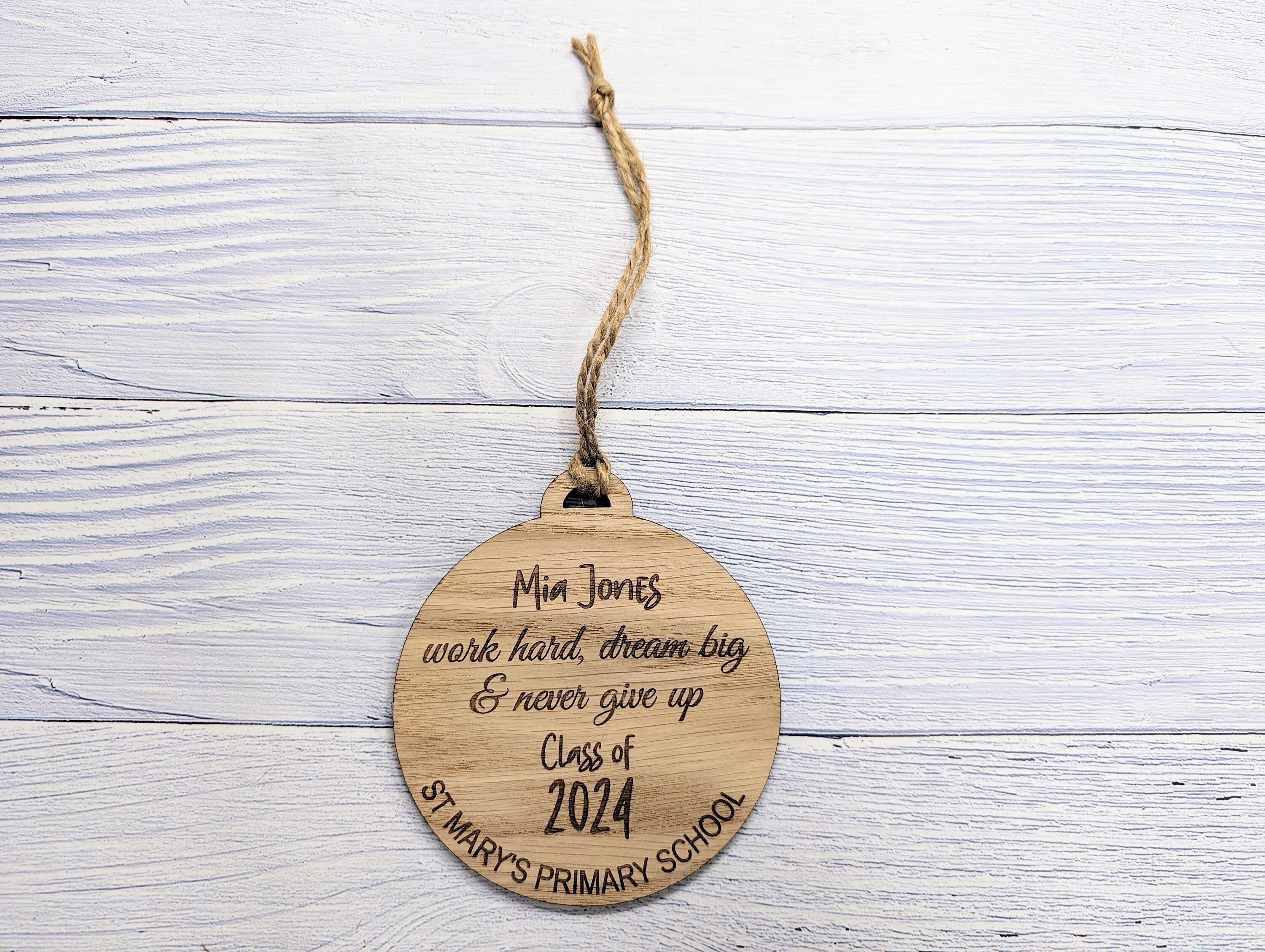 Custom Student Recognition Bauble - End of Year/Term Gift, Bespoke Wooden Ornament with Personalised Name, Message, School, & Year - Image 5