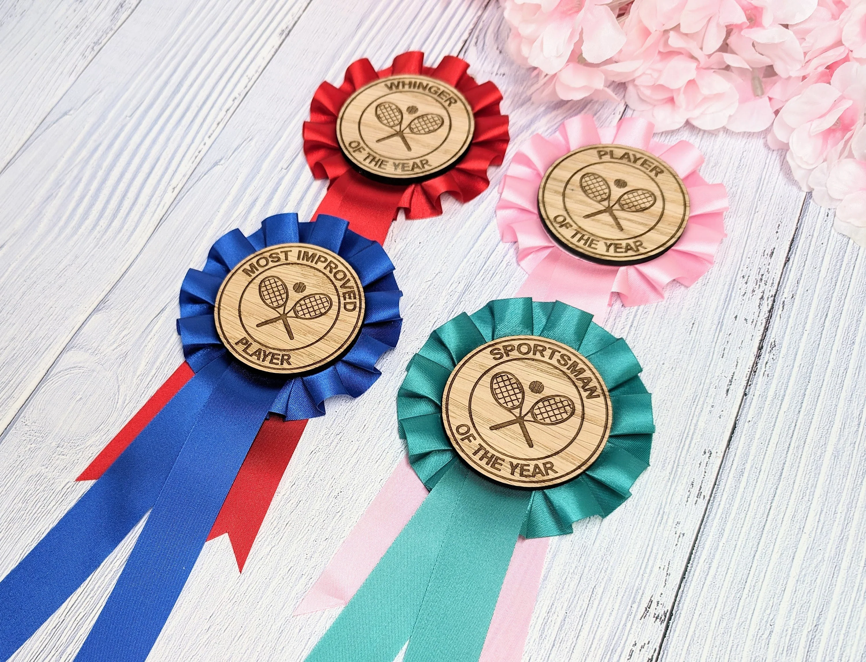 Custom Tennis Rosettes - Personalised Tennis Awards | Choice of Colours, Eco-Friendly, Handcrafted, Fun & Serious Titles - Image 2
