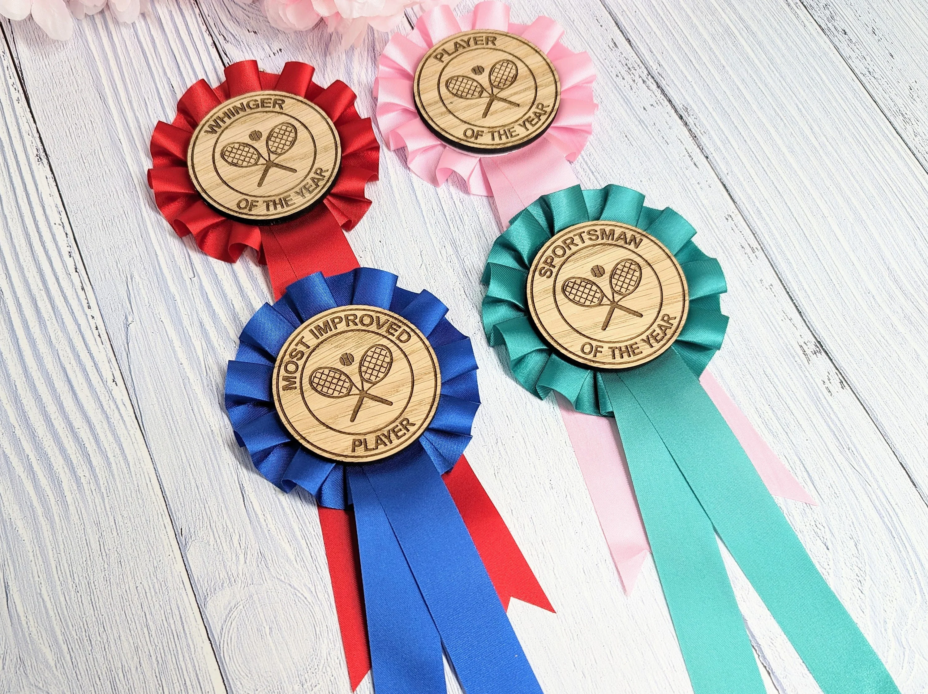 Custom Tennis Rosettes - Personalised Tennis Awards | Choice of Colours, Eco-Friendly, Handcrafted, Fun & Serious Titles - Image 3