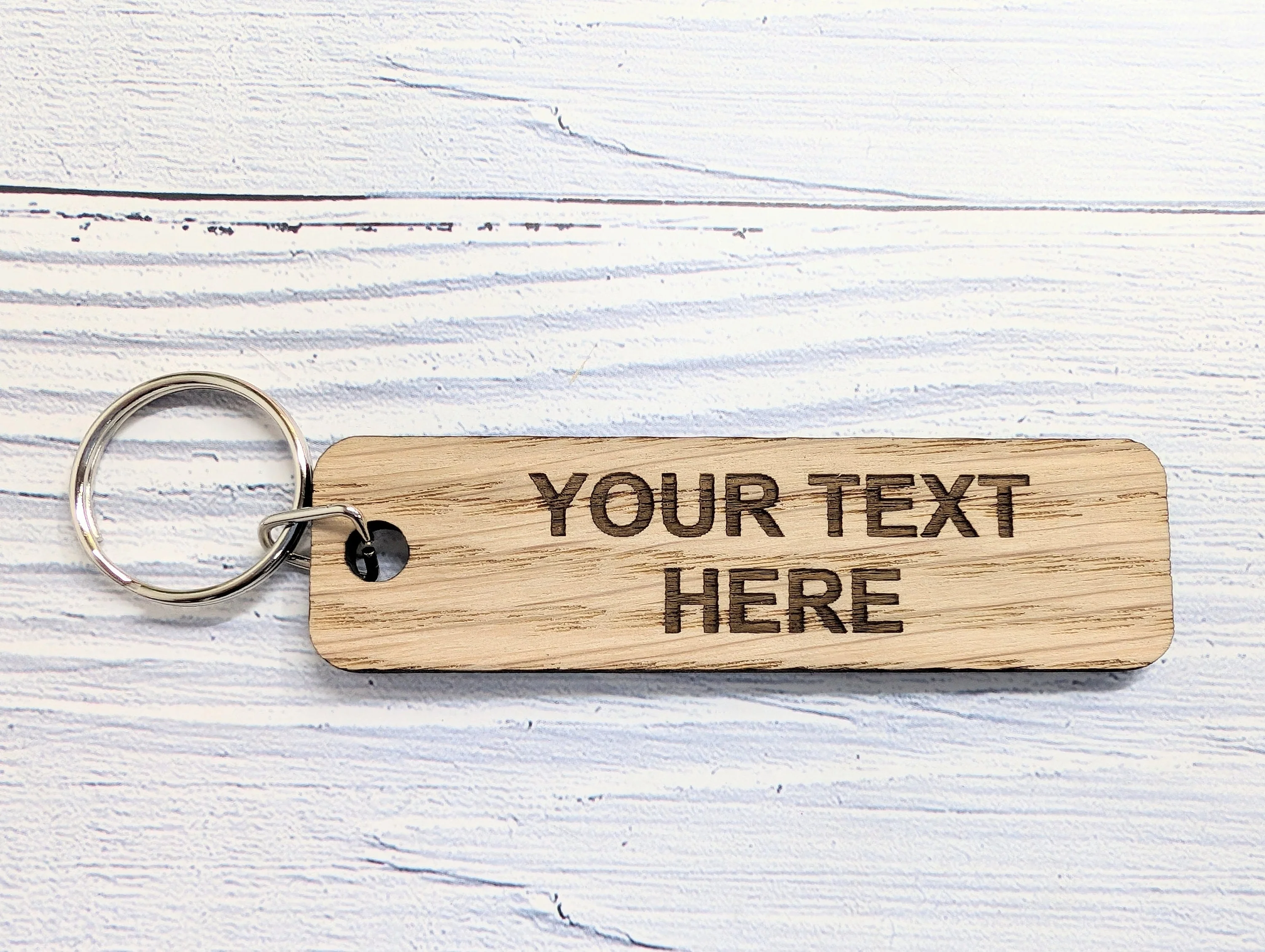 Custom Text Oak Wood Keyring - 90x25mm - Image 3
